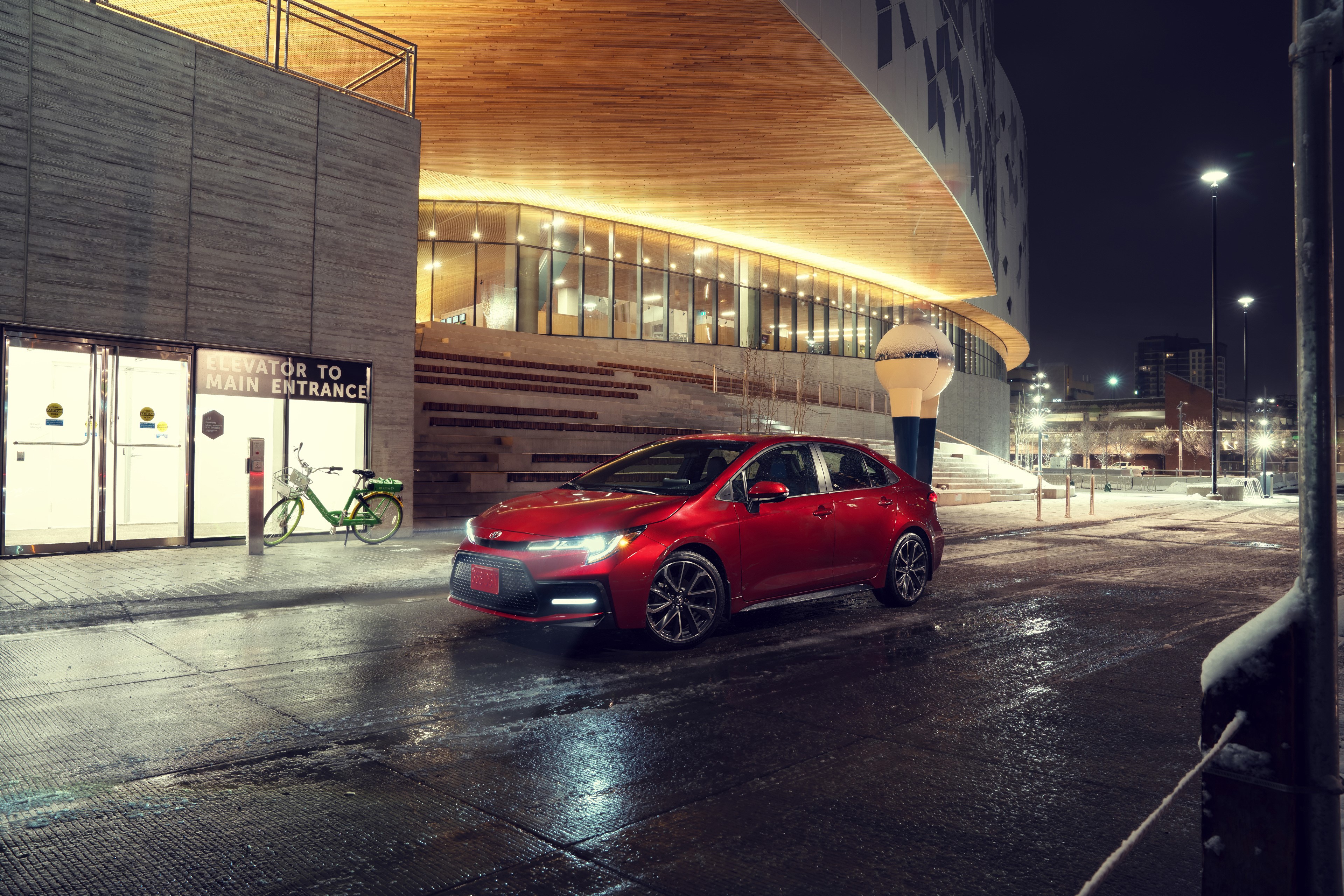 Red 2020 Toyota Corolla XSE Sedan at Night HD Wallpaper