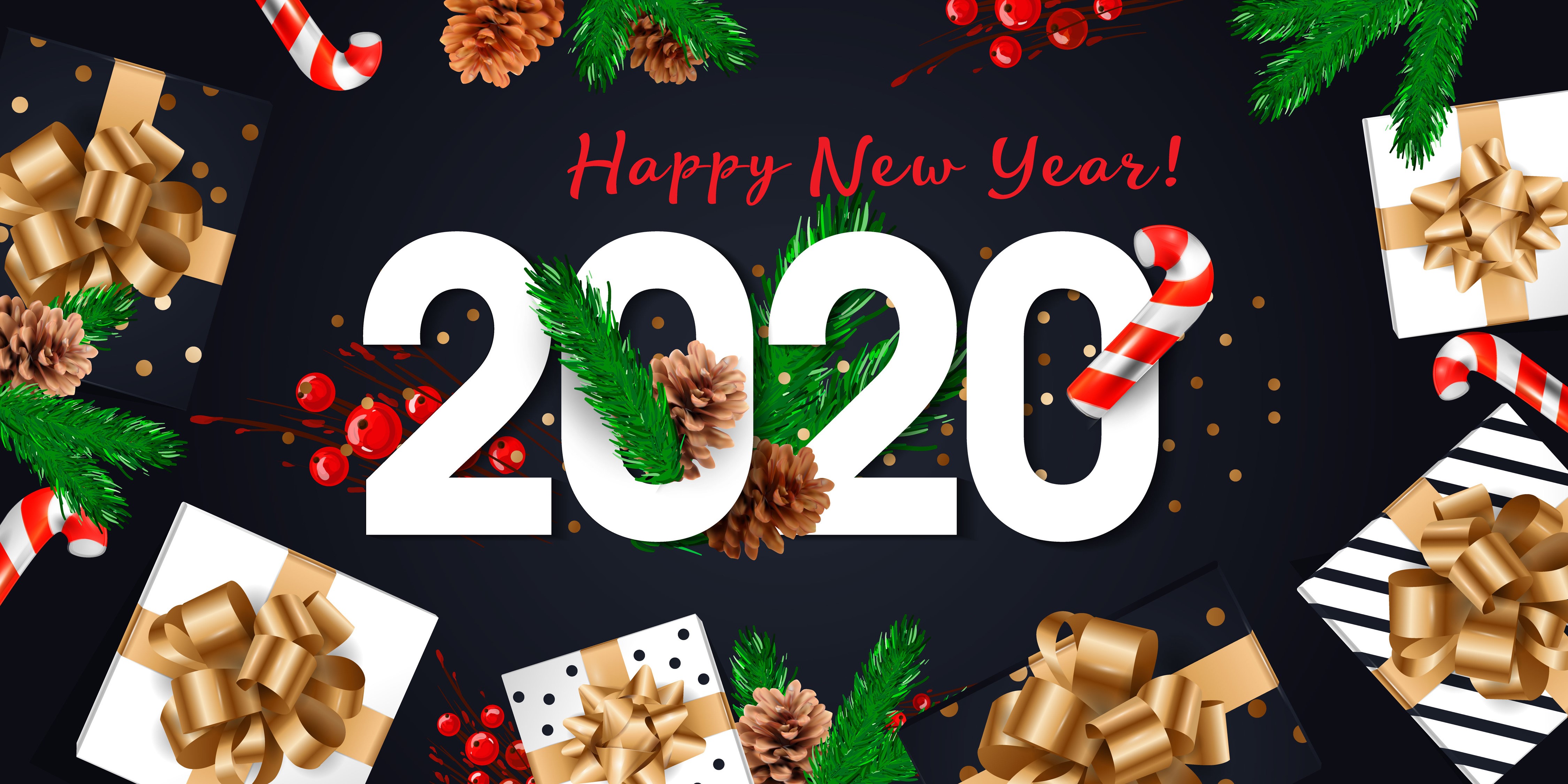 Happy New Year 2020 Christmas Gifts and Decorations HD Wallpaper