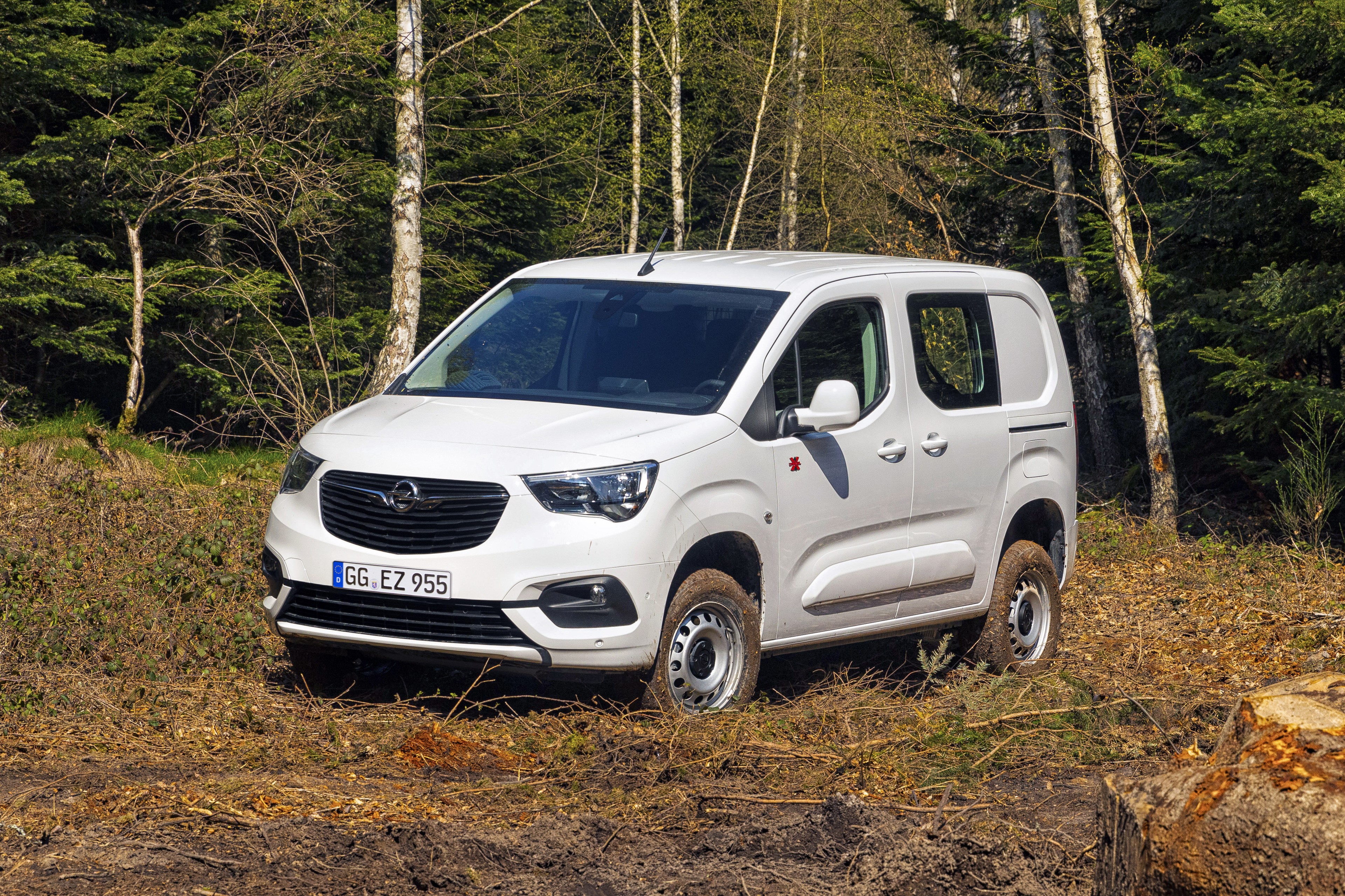 White Opel Minivan in Forest HD Wallpaper