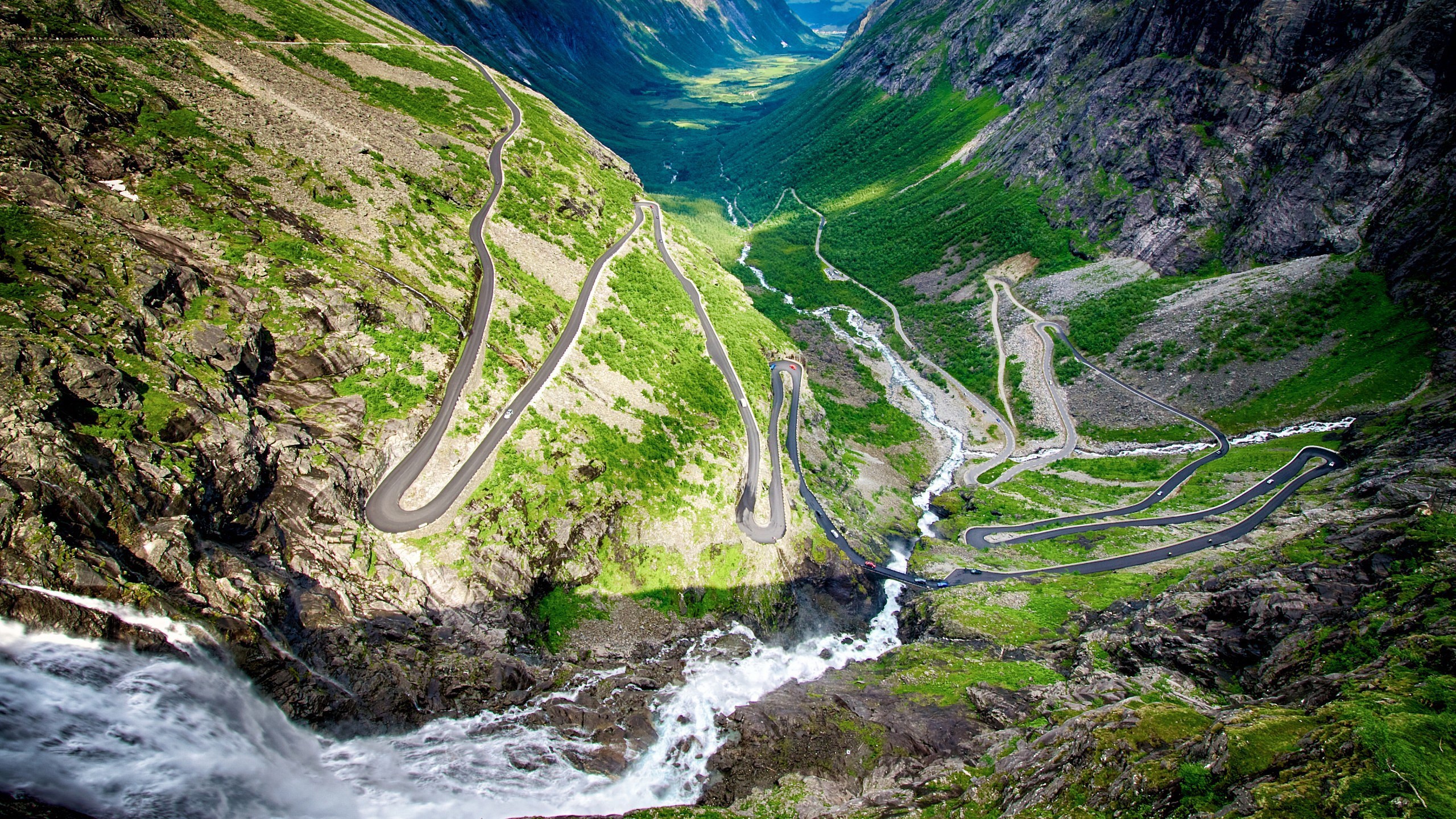 Trollstigen road in Norway with a waterfall HD Wallpaper