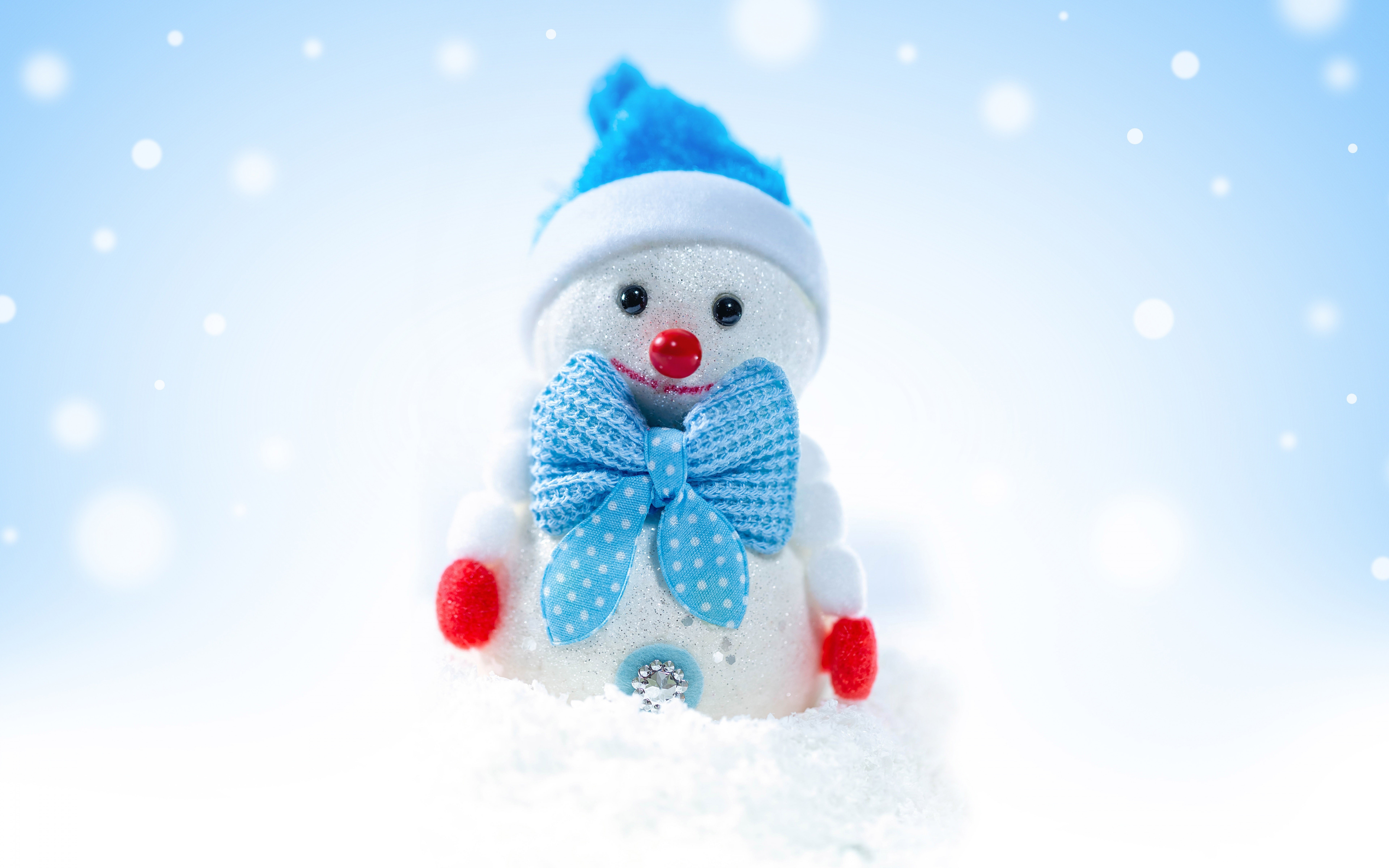 Snowman with blue hat and bow tie HD Wallpaper
