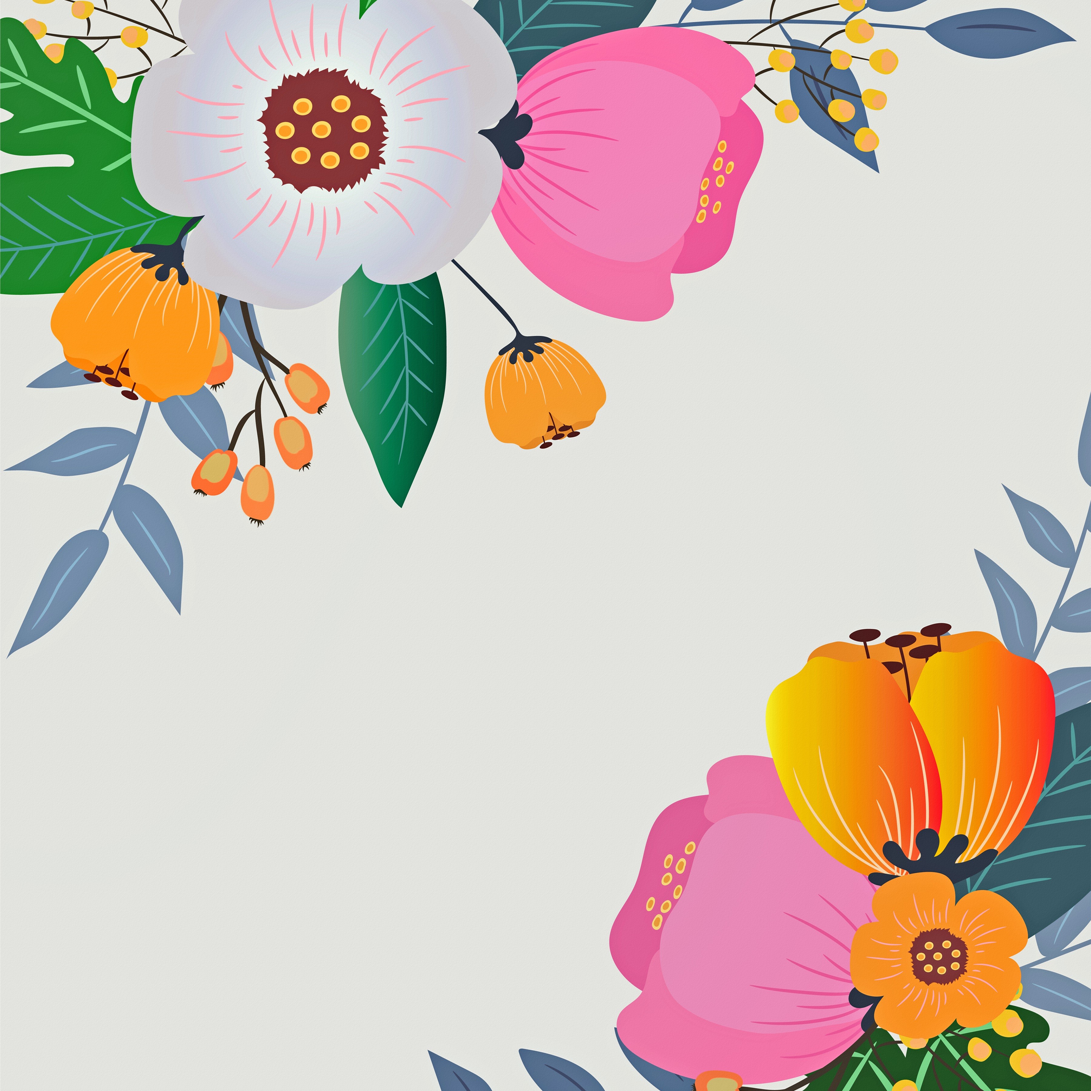 Floral painting with gray background HD Wallpaper