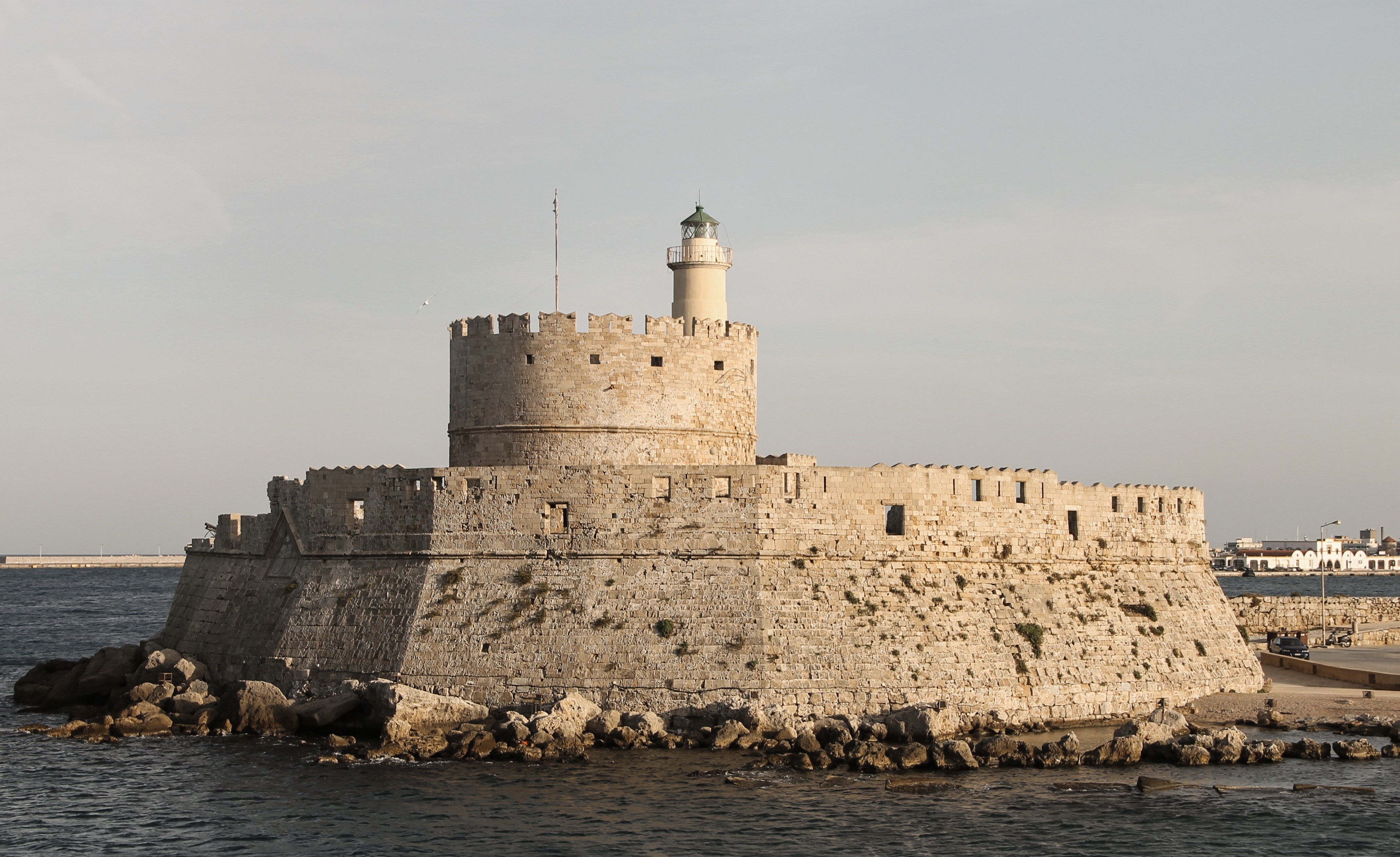 Agios Nikolaos fortress and lighthouse, Greece HD Wallpaper