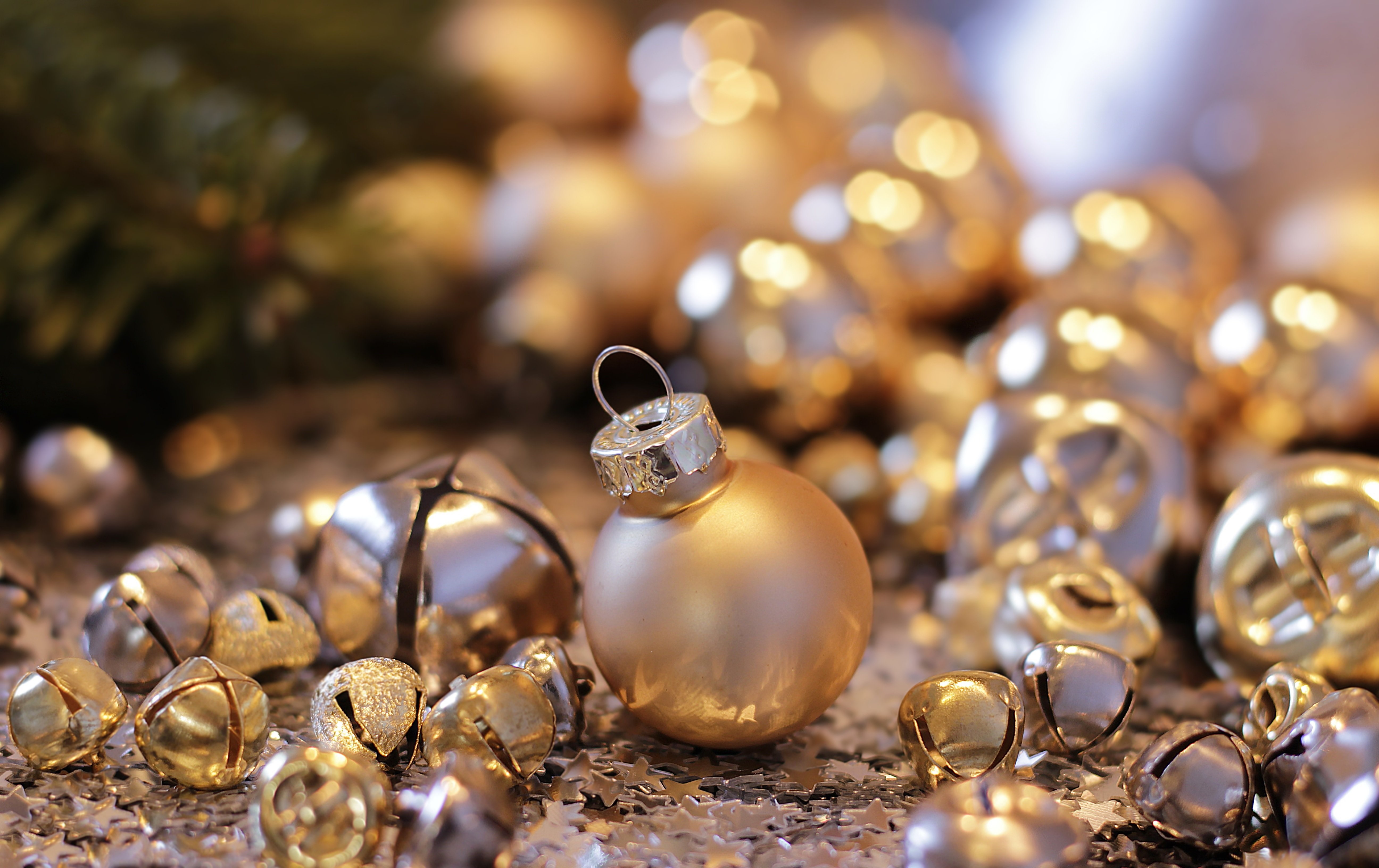 Christmas ornaments and bells HD Wallpaper