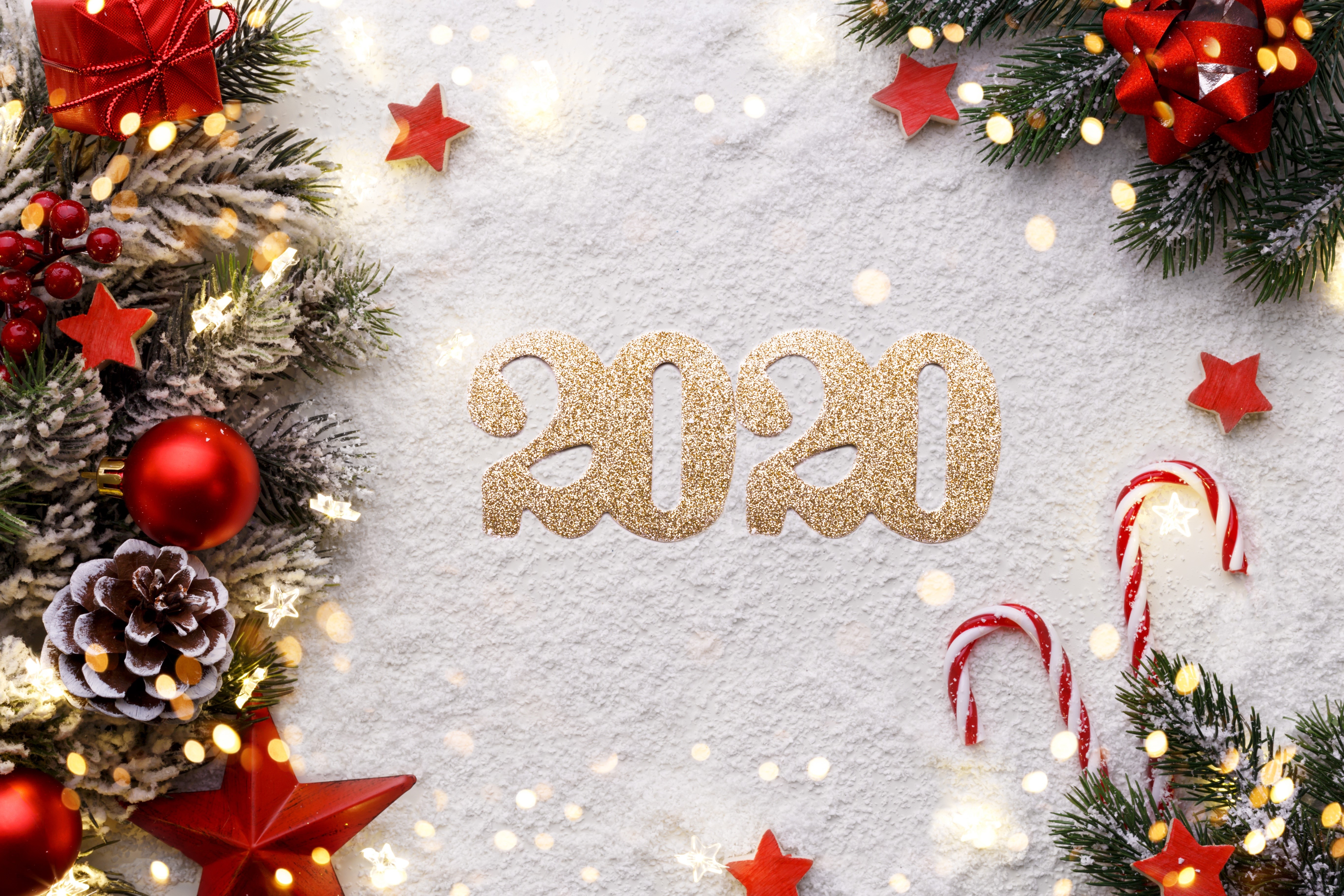 2020 Christmas Decorations with Snow and Lights HD Wallpaper