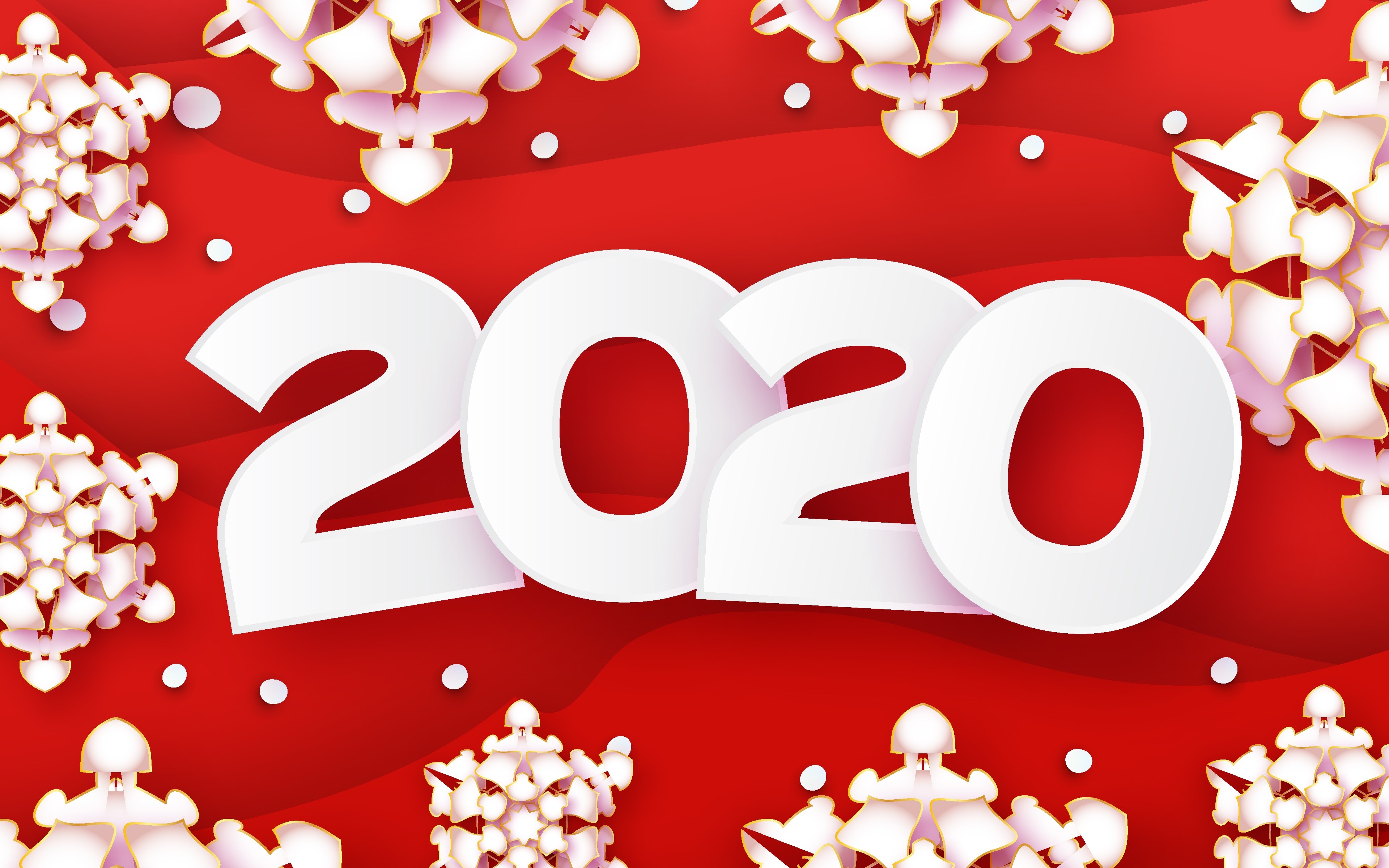 2020 New Year's Eve snowflakes on red background HD Wallpaper