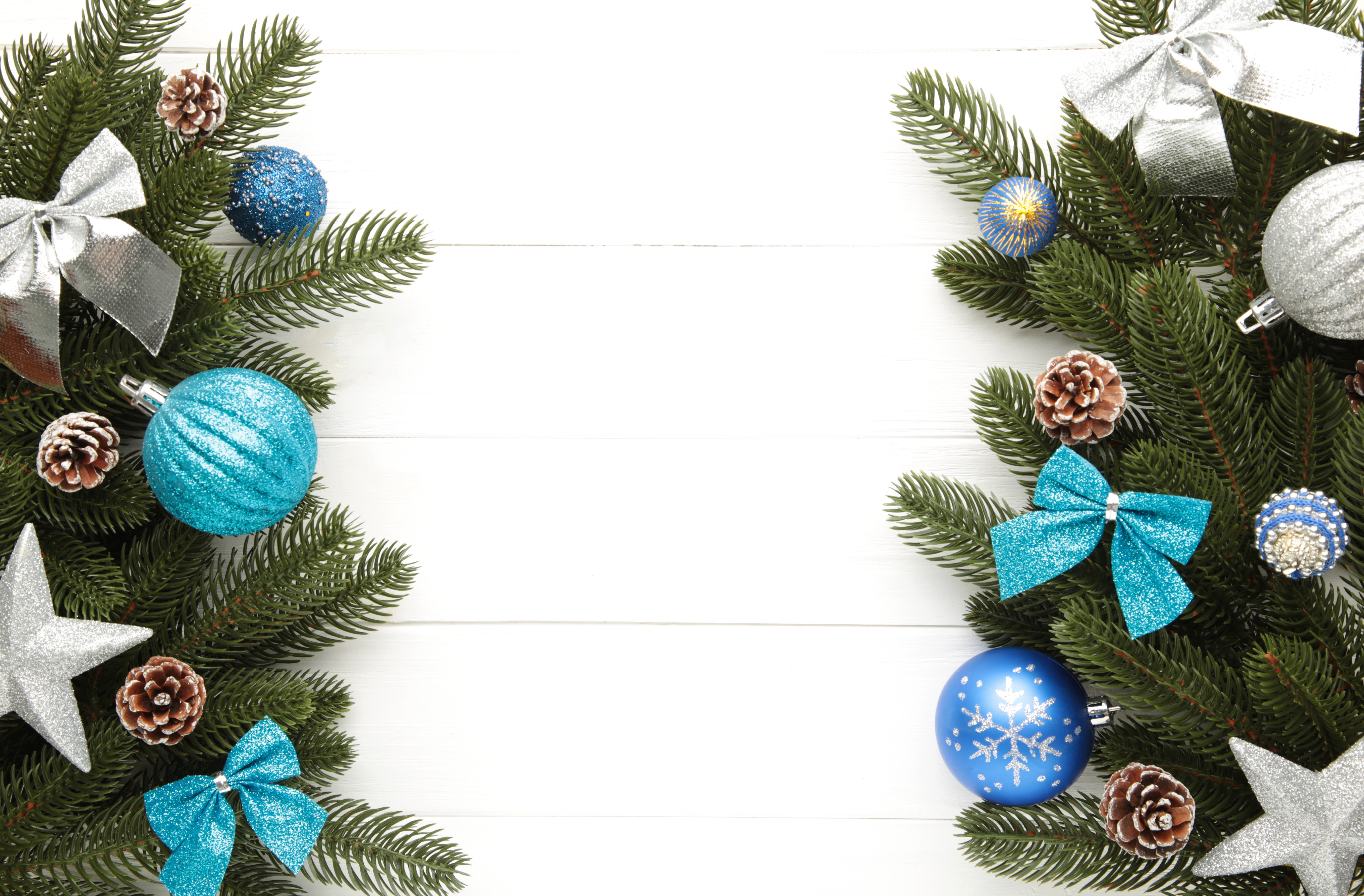 Christmas Branches with Ornaments and Pine Cones HD Wallpaper