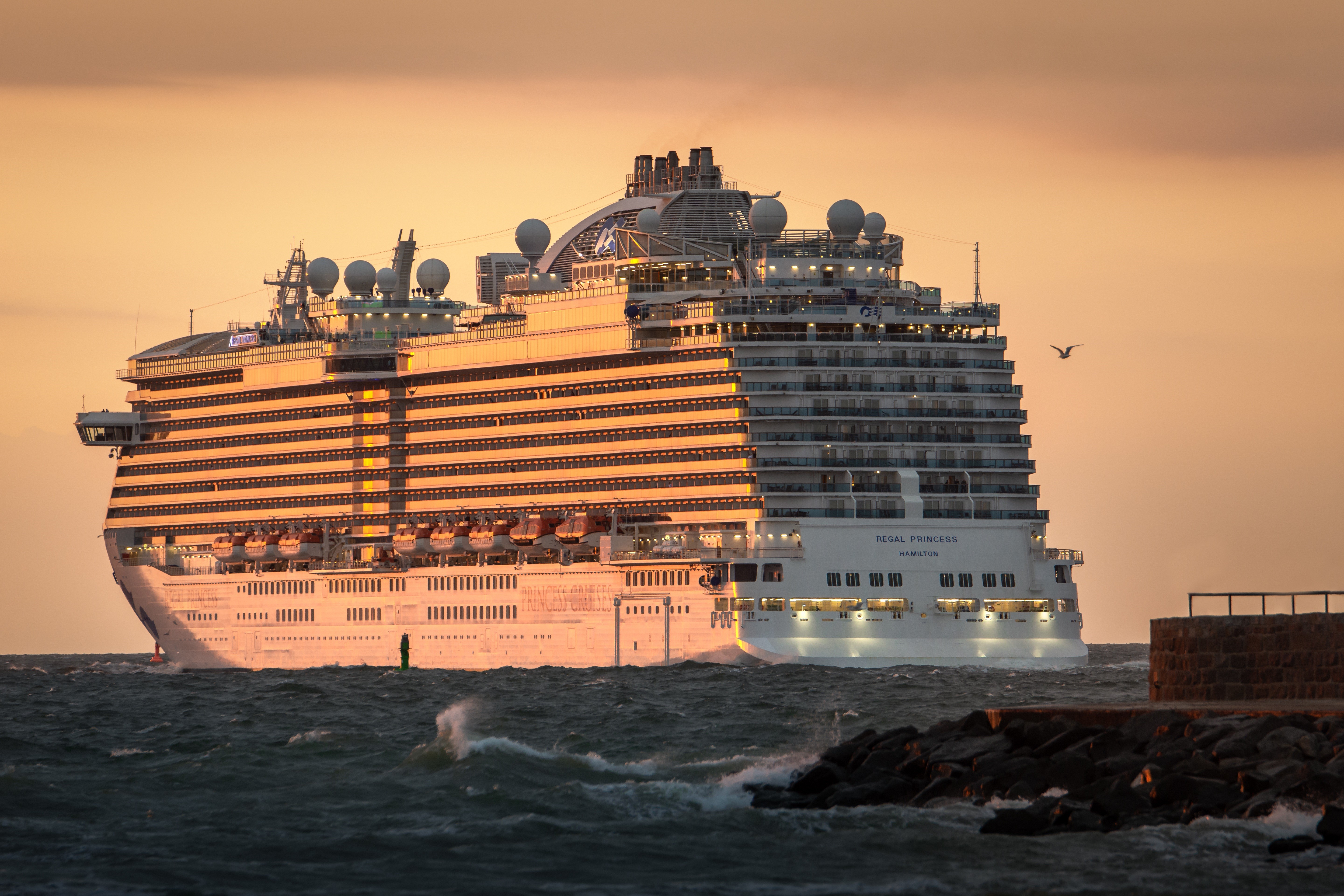 Regal Princess cruise liner at sunset HD Wallpaper