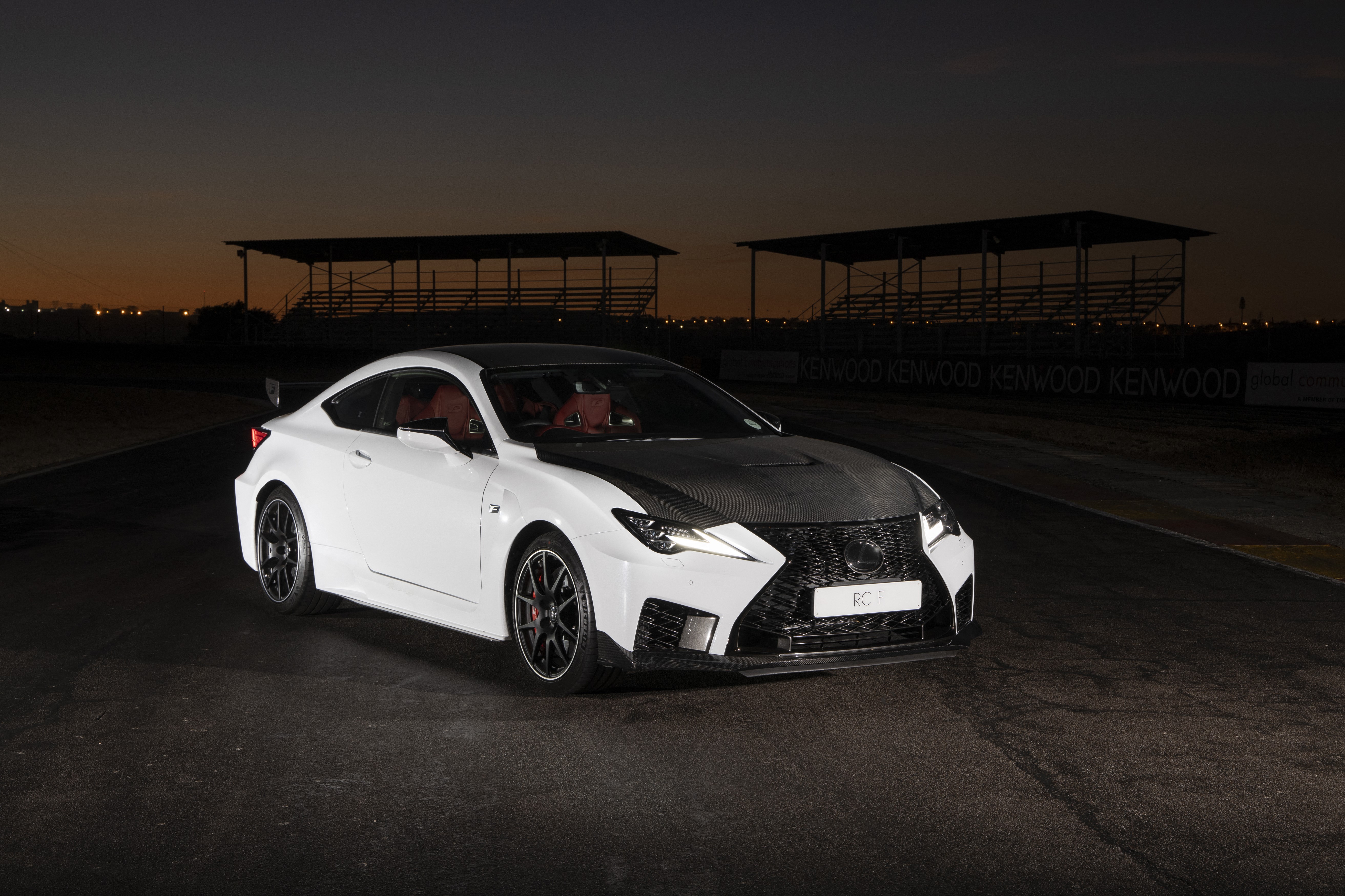 White 2019 Lexus RC F Track Edition on a Racetrack HD Wallpaper
