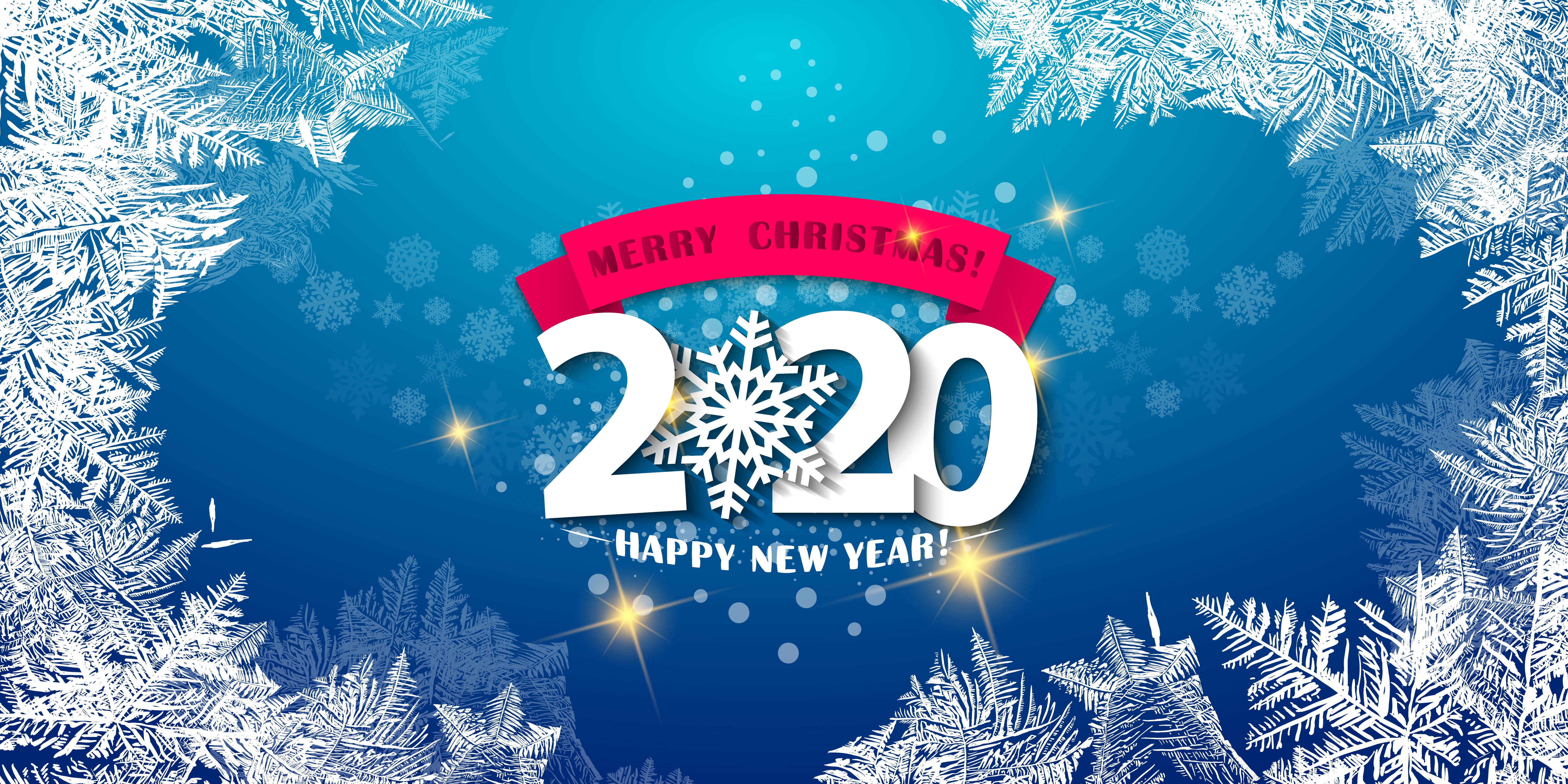 Merry Christmas 2020 Happy New Year snowflakes HD Wallpaper