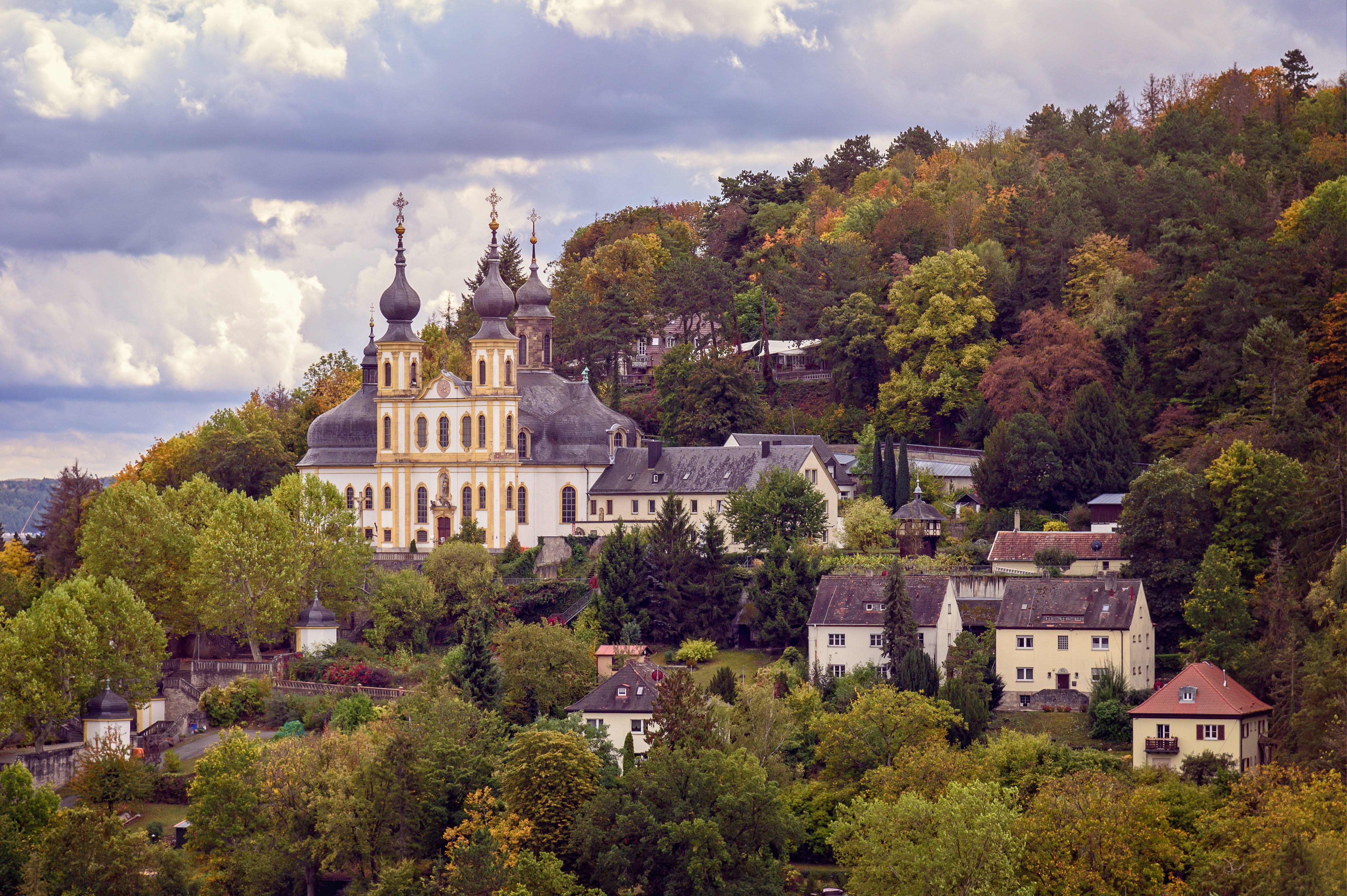 Pilgrimage Church Marienheiligen, Germany in Autumn HD Wallpaper