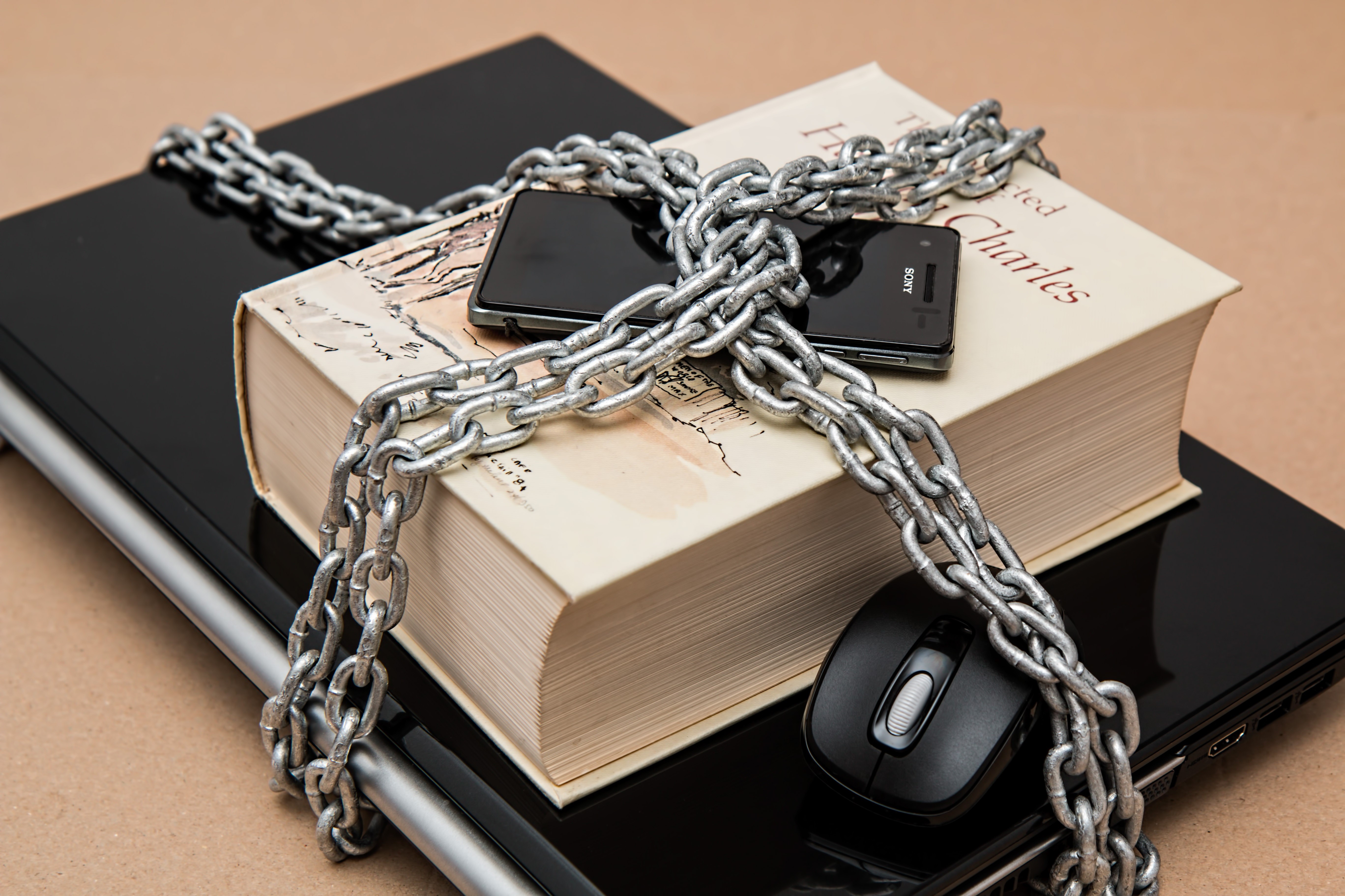 Laptop, Book, Smartphone, Mouse, and Chain HD Wallpaper