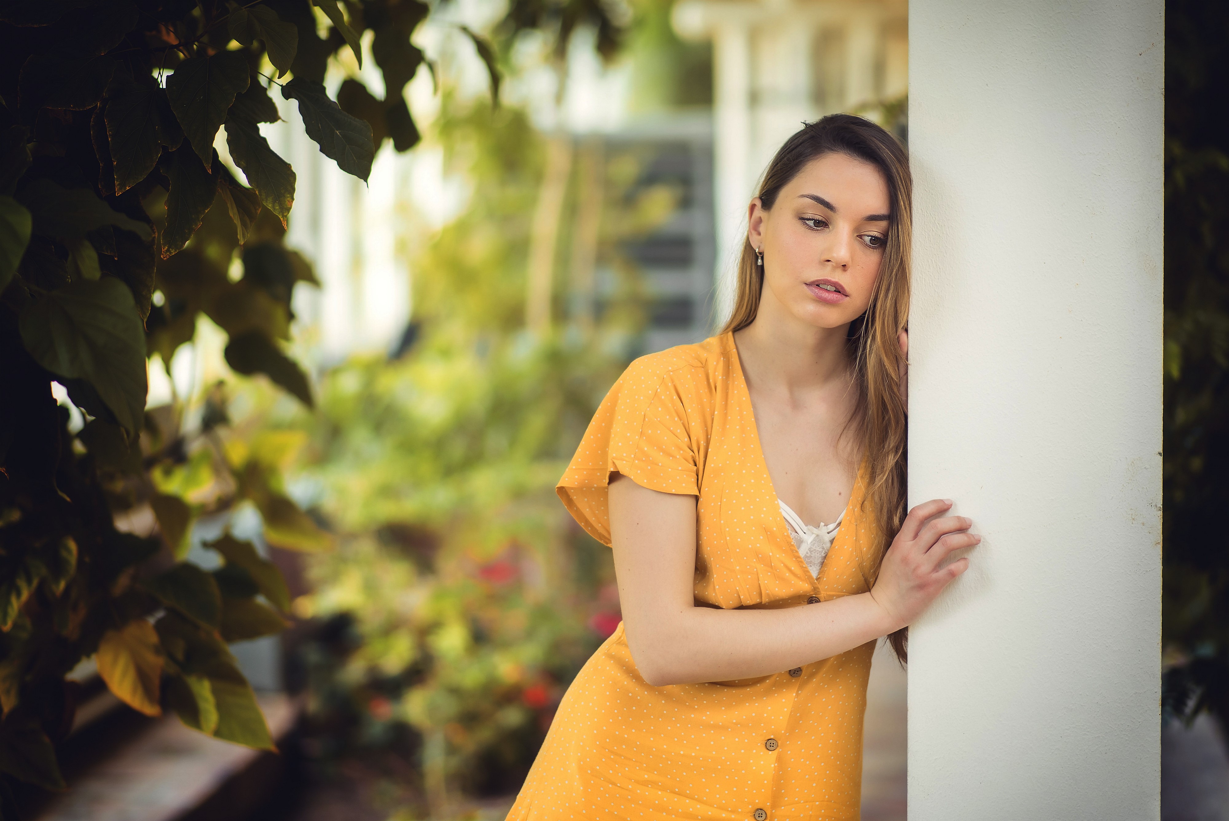 Laura Mora in a yellow dress HD Wallpaper
