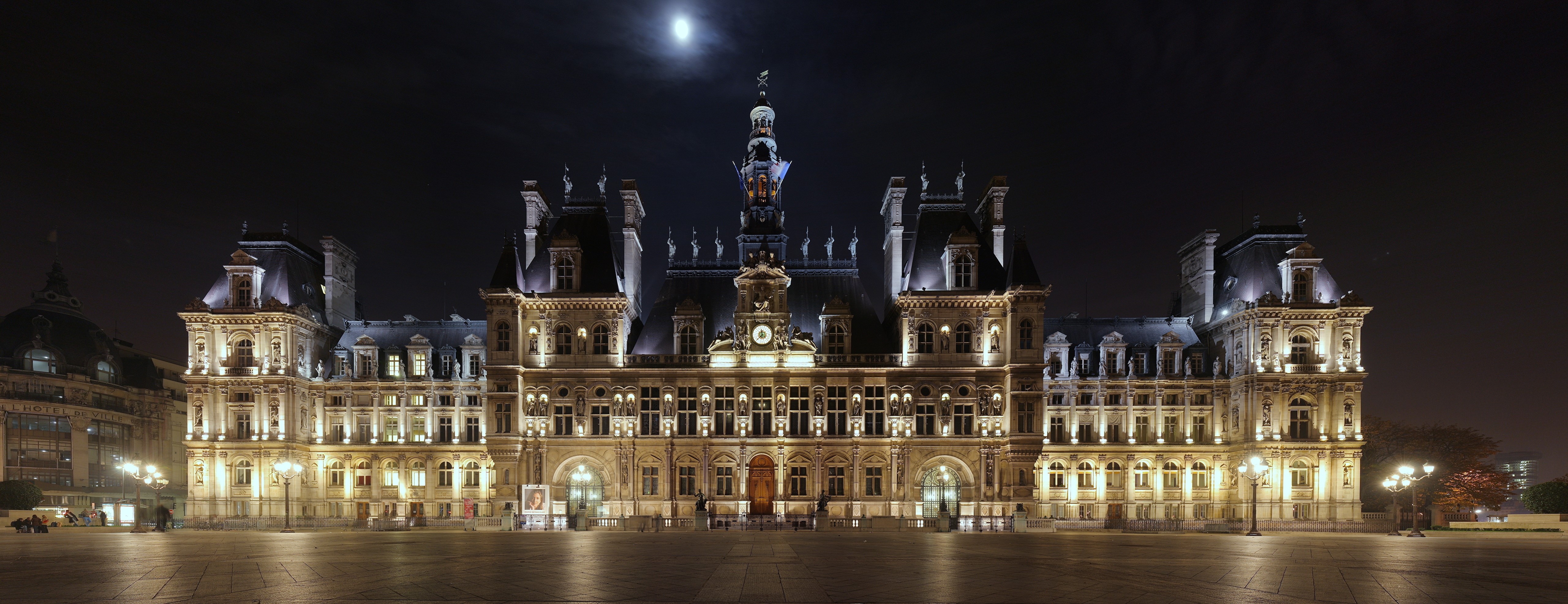 Hotel de Ville, Paris, France at Night HD Wallpaper