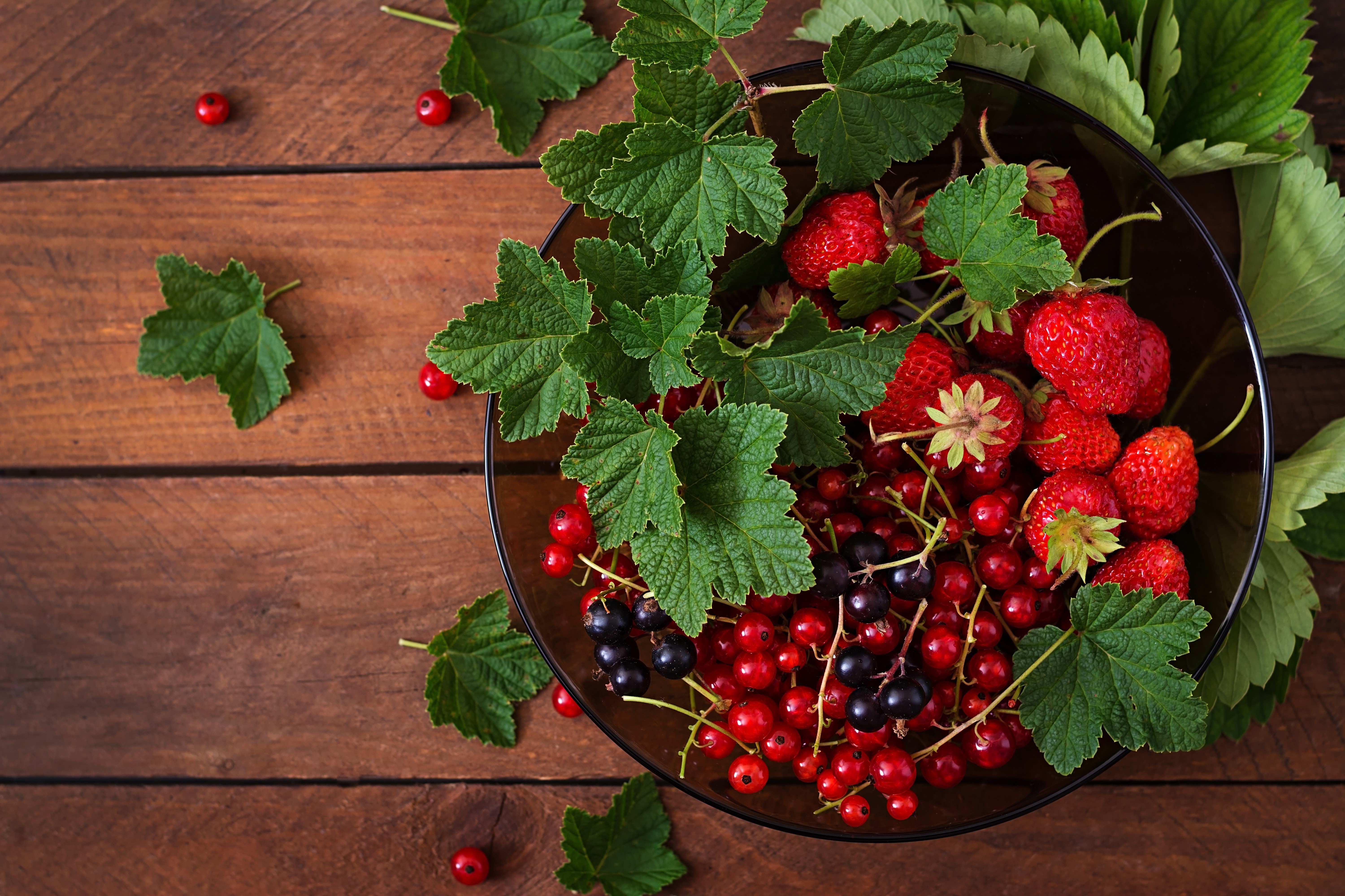 Strawberries and Currants in a Bowl HD Wallpaper
