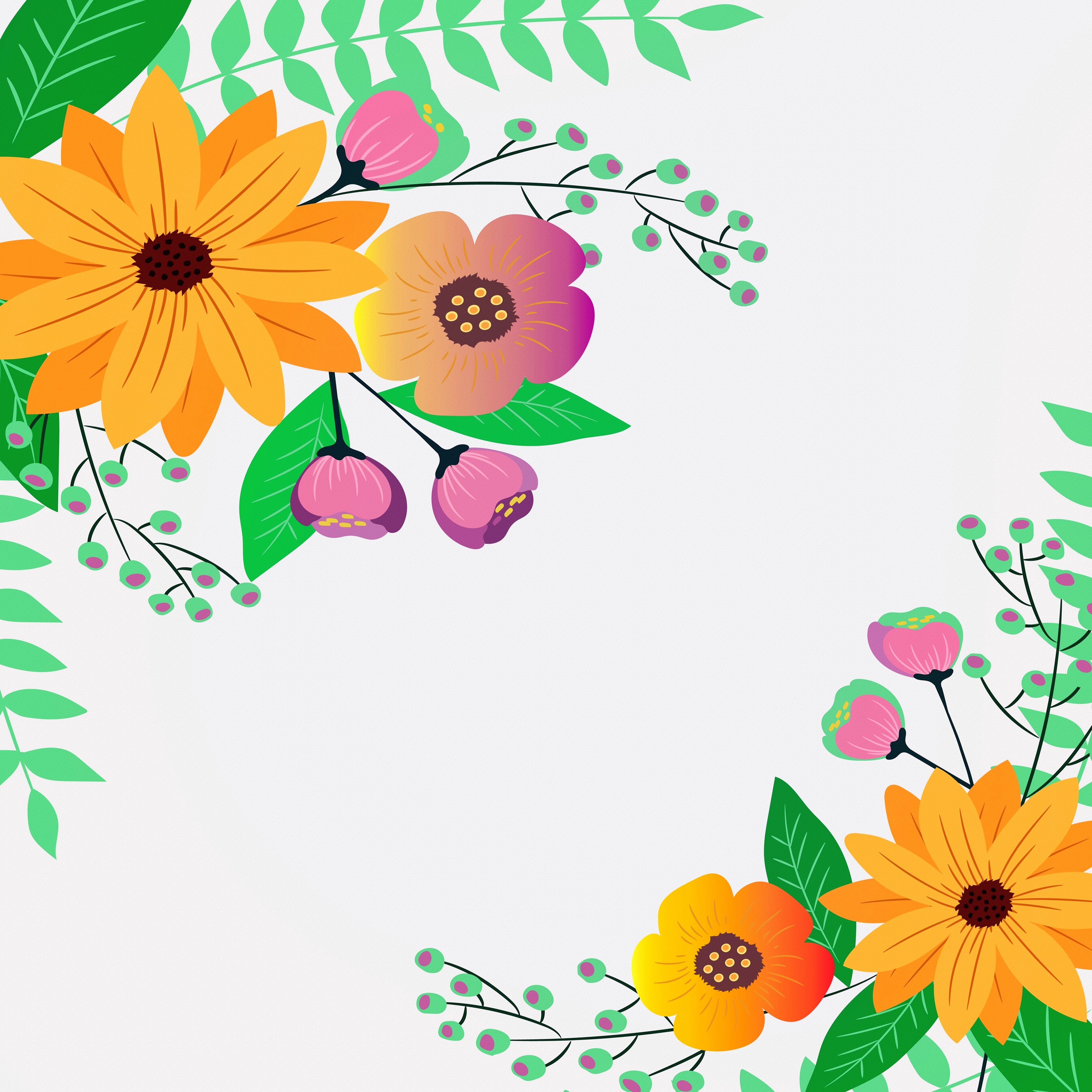Floral Border with Flowers and Leaves HD Wallpaper