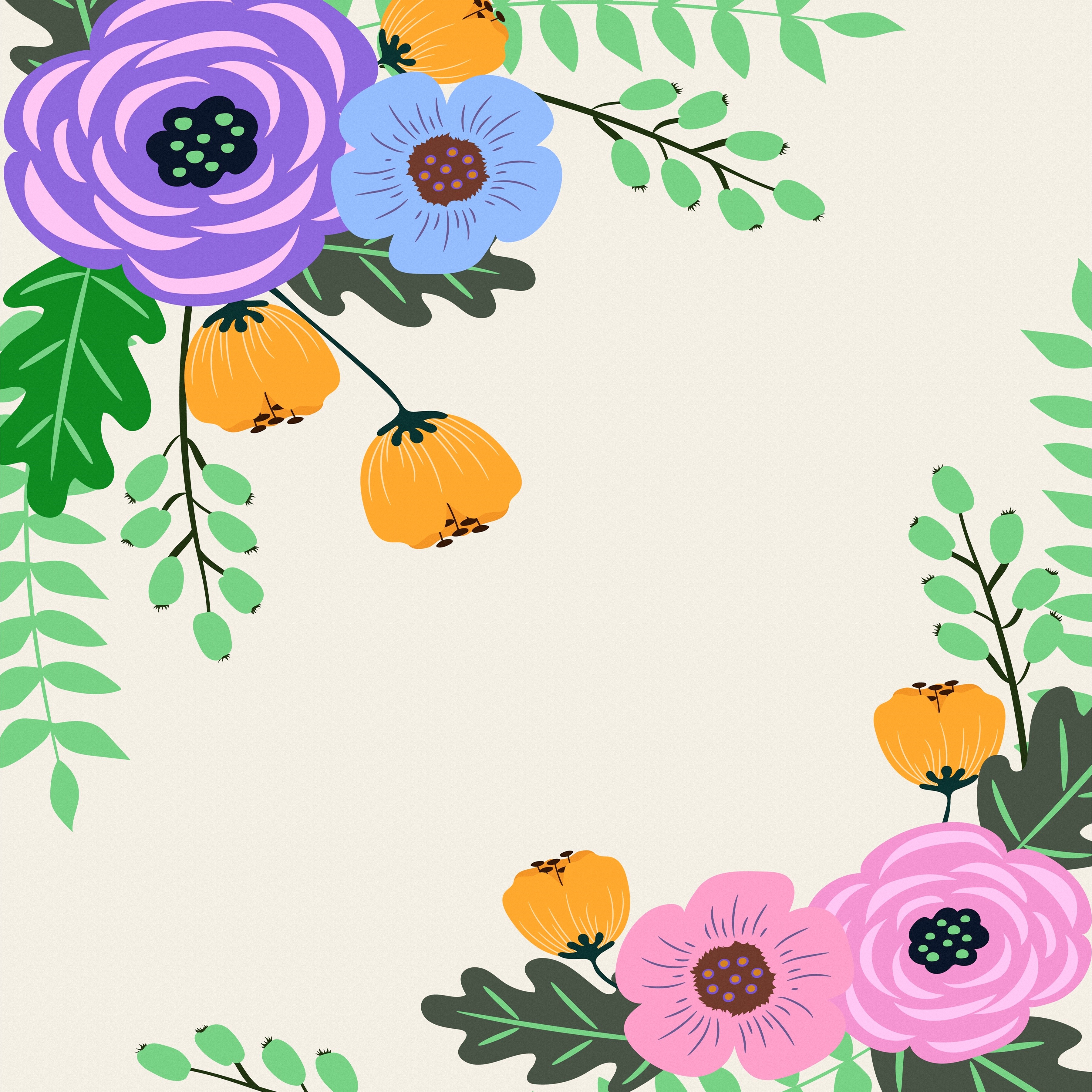 Floral Border Design with Flowers and Leaves HD Wallpaper