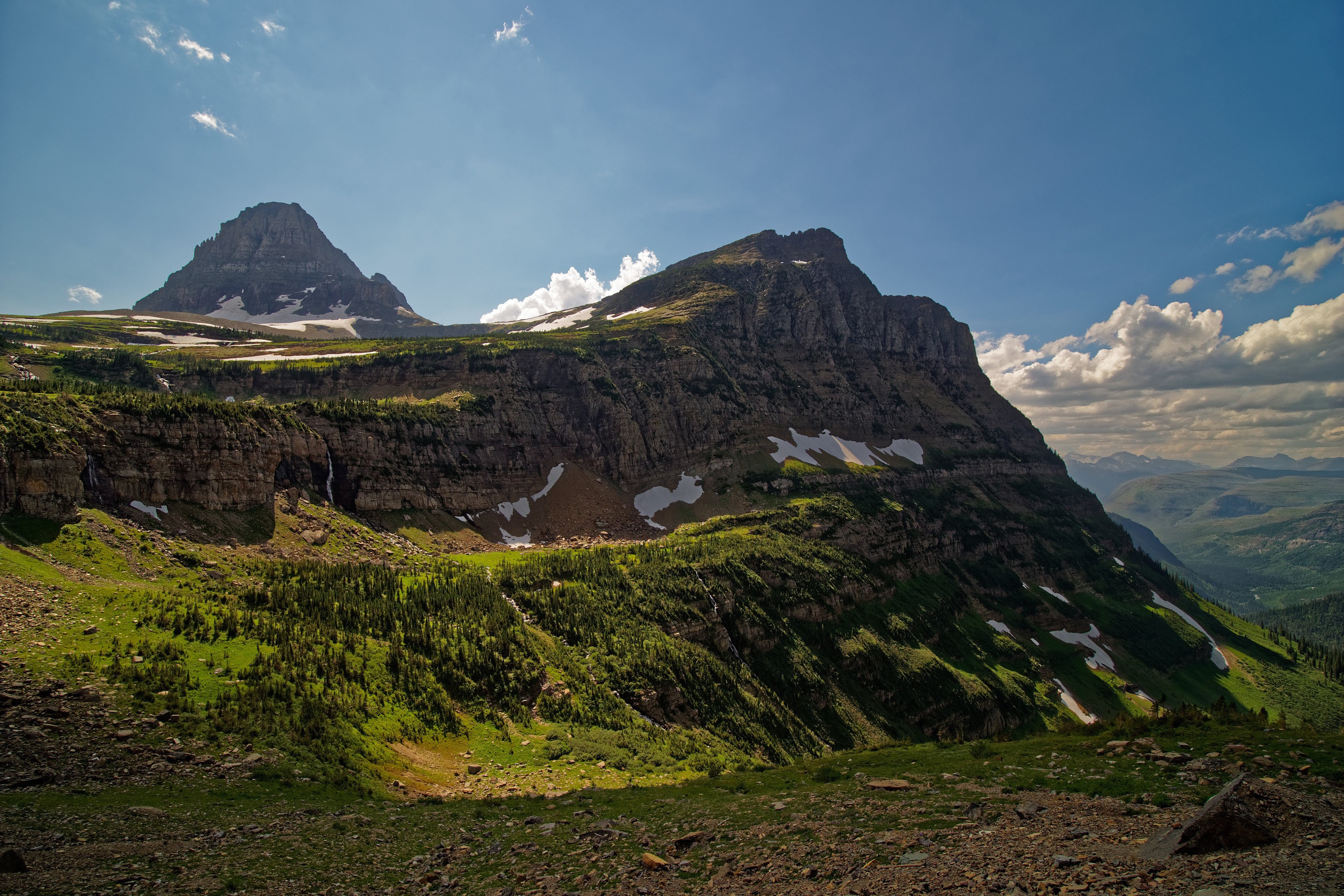 Glacier National Park mountains with snow patches HD Wallpaper