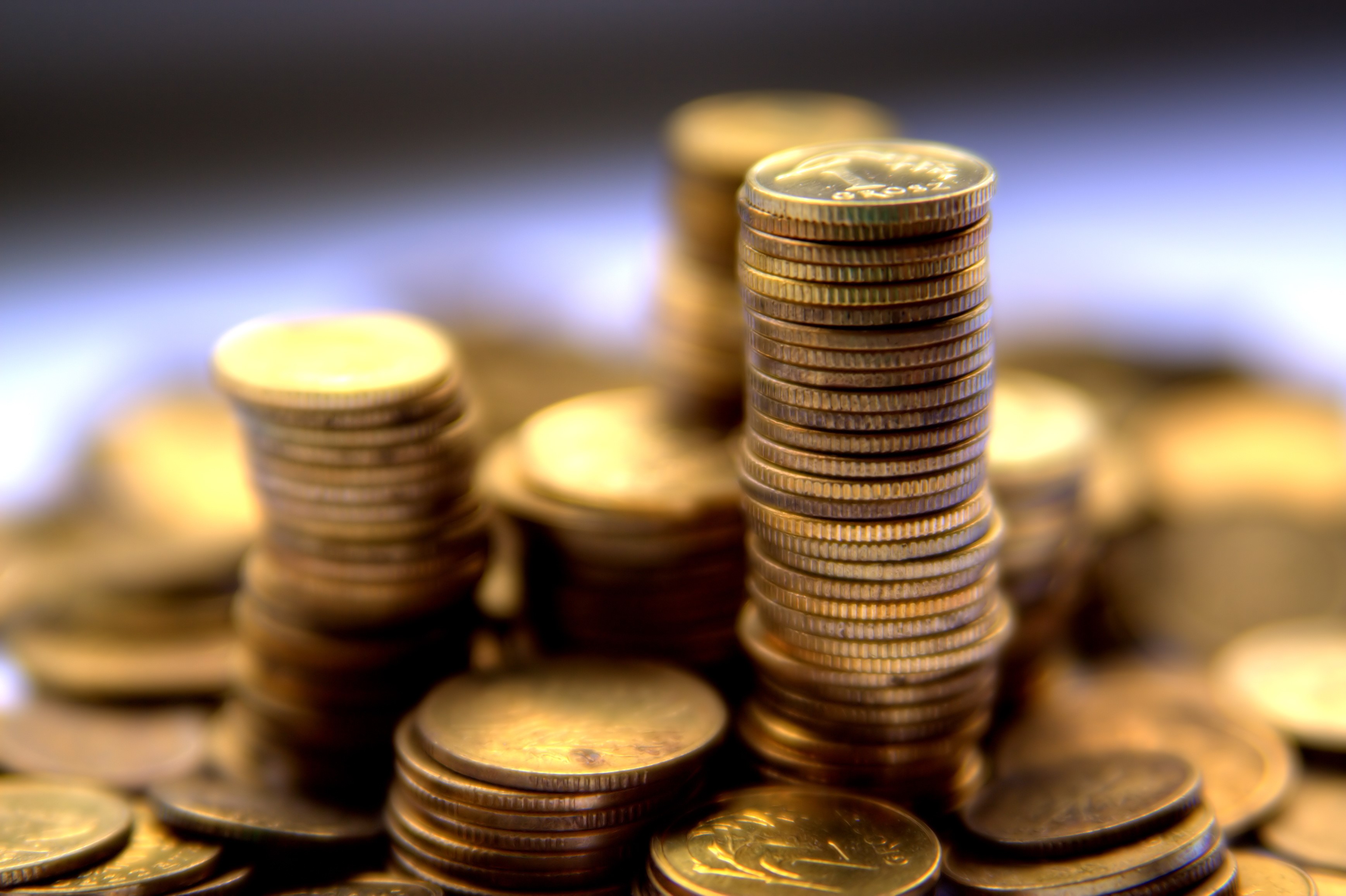 Stacks of Grosz coins, close-up HD Wallpaper