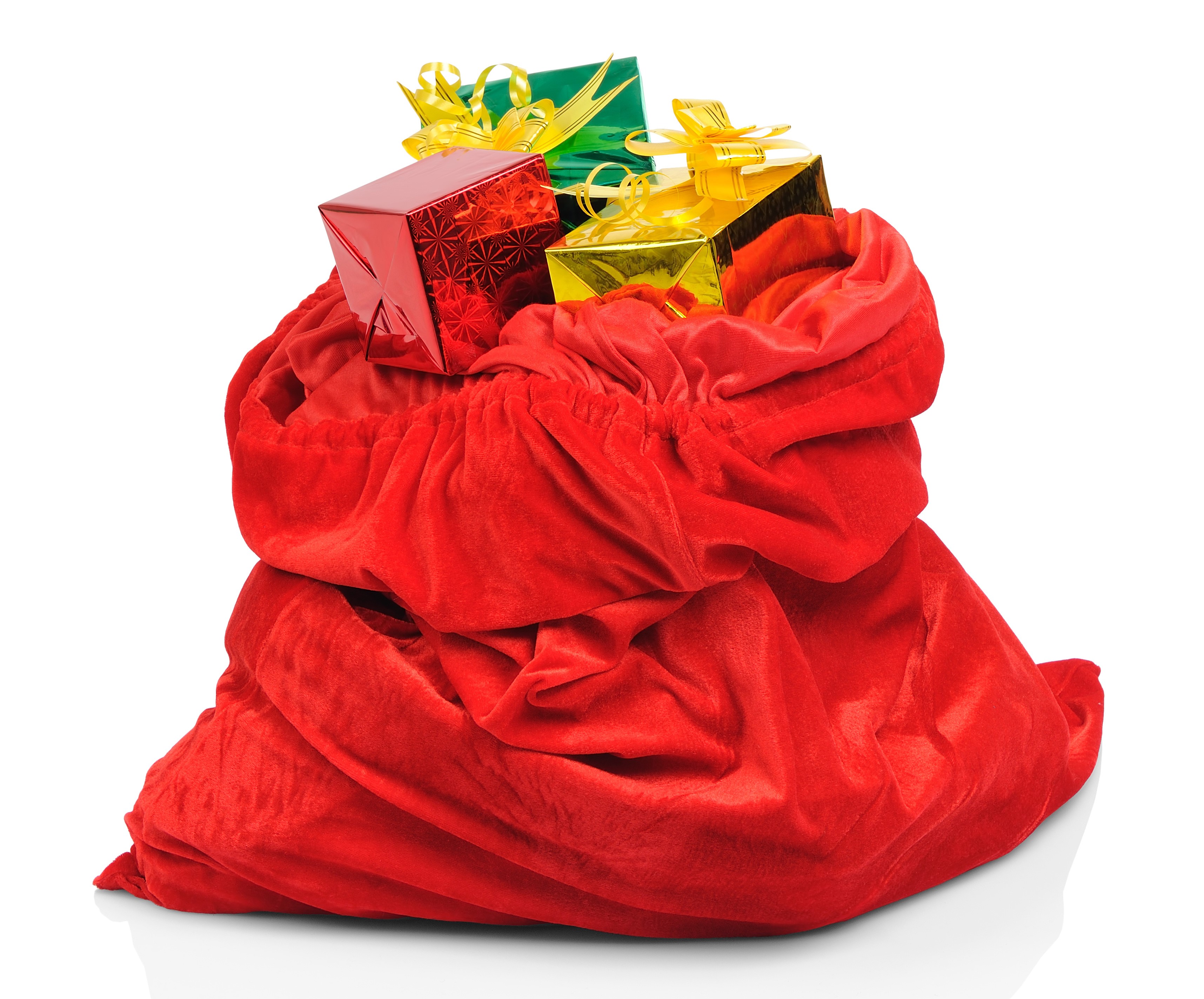 Red Santa sack filled with Christmas gifts HD Wallpaper