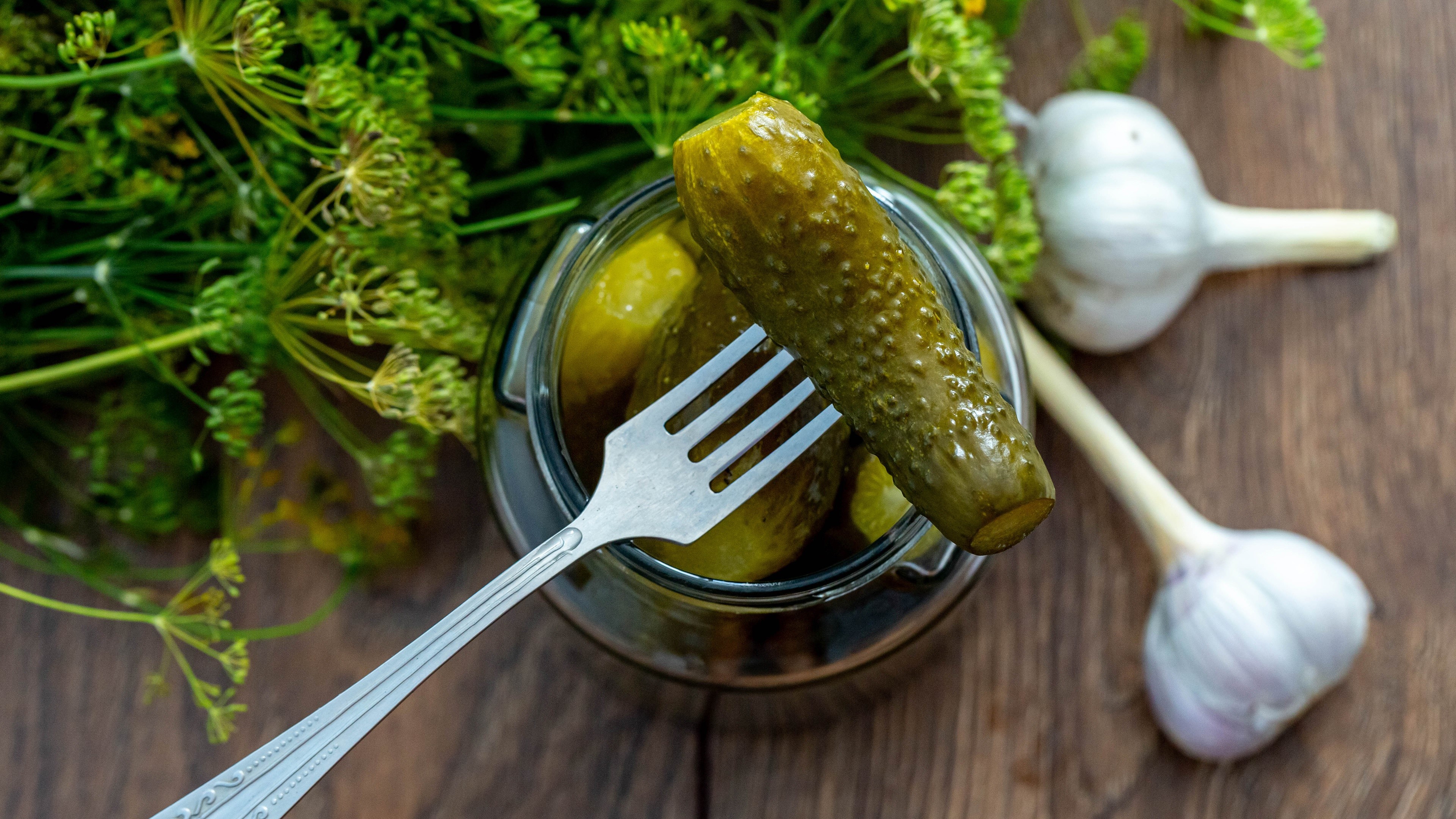 Pickle on a Fork with Dill and Garlic HD Wallpaper