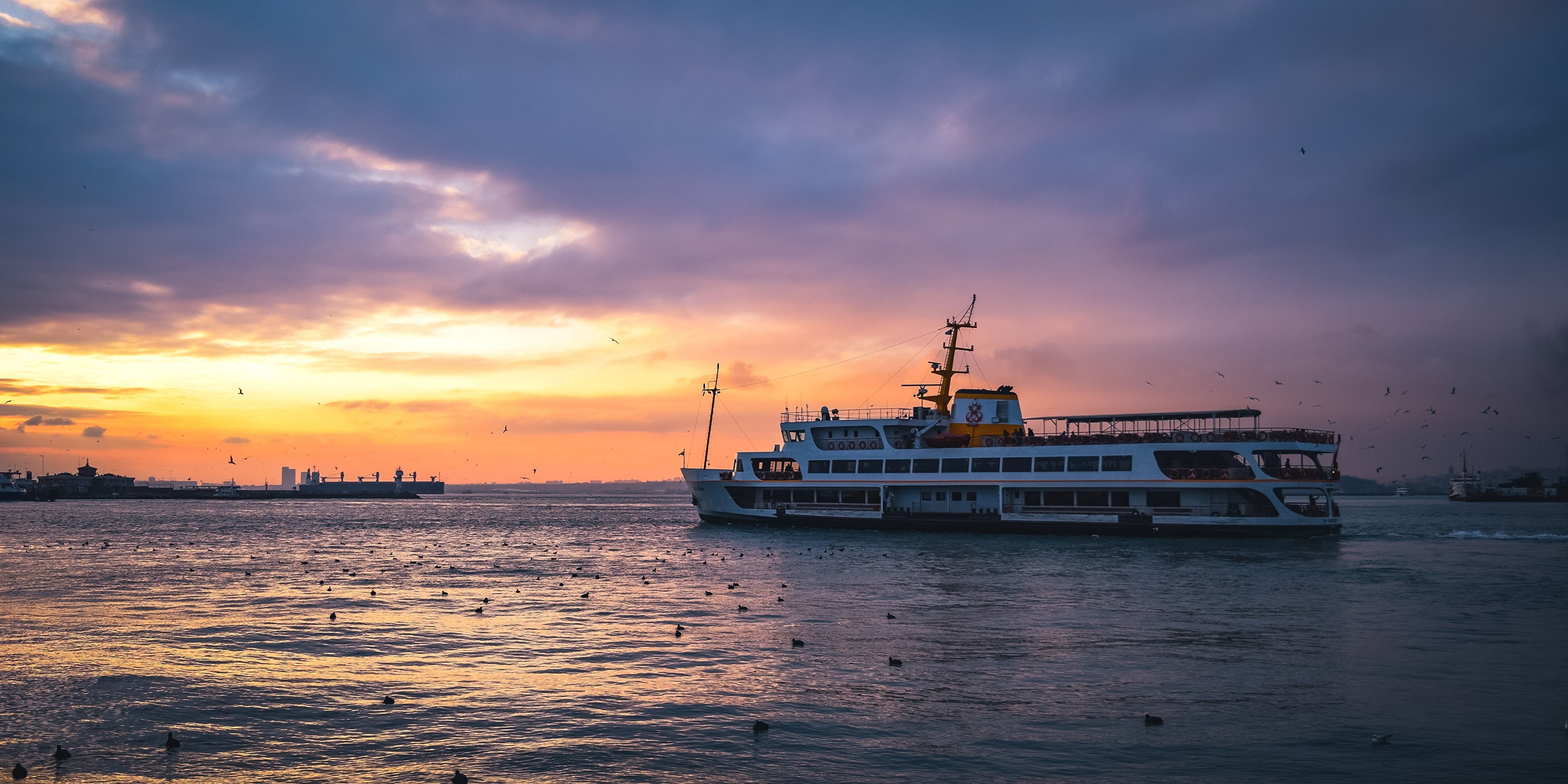 Ferry on the Bosphorus at Sunset, Turkey HD Wallpaper