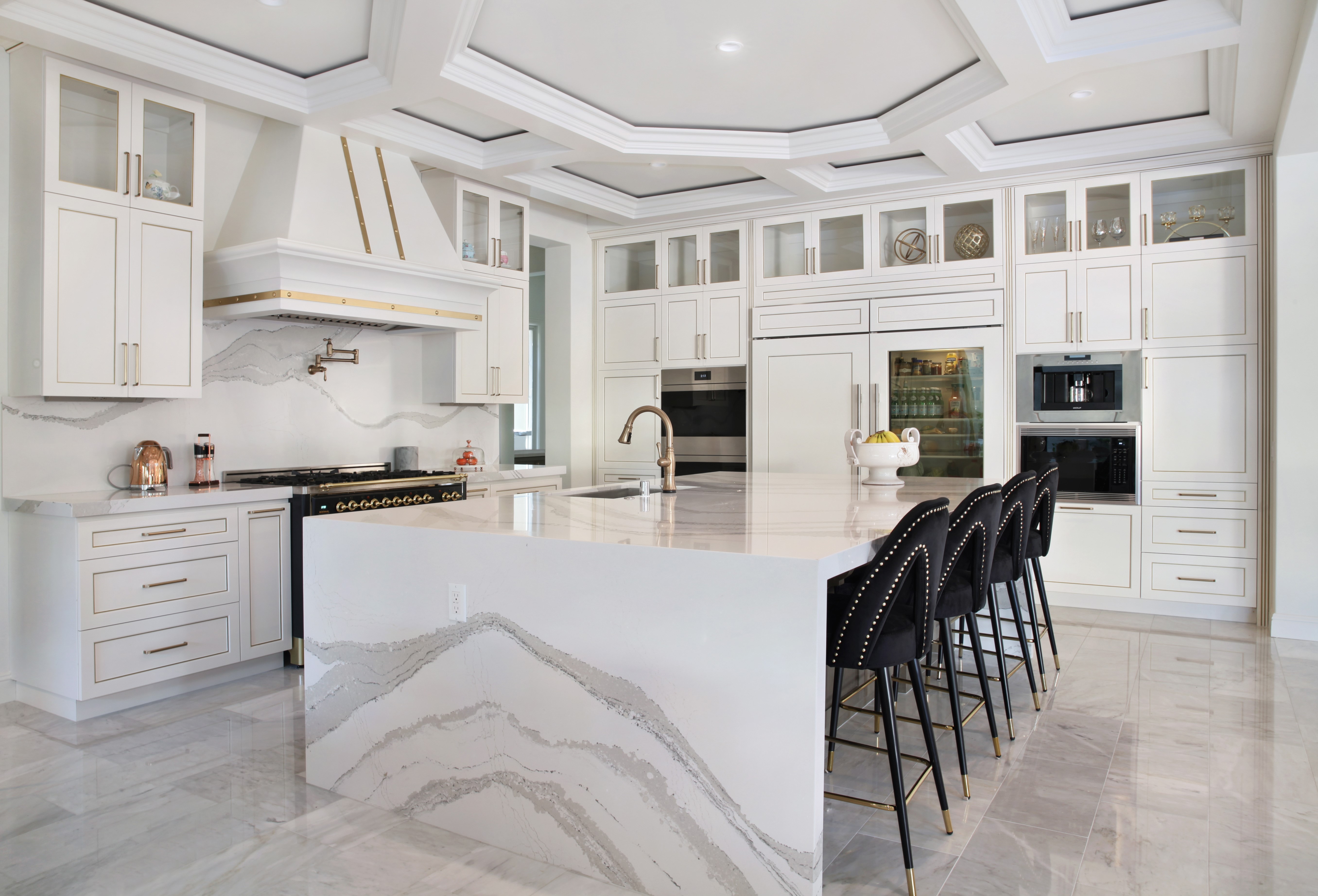 Modern Kitchen with Island and Bar Stools HD Wallpaper