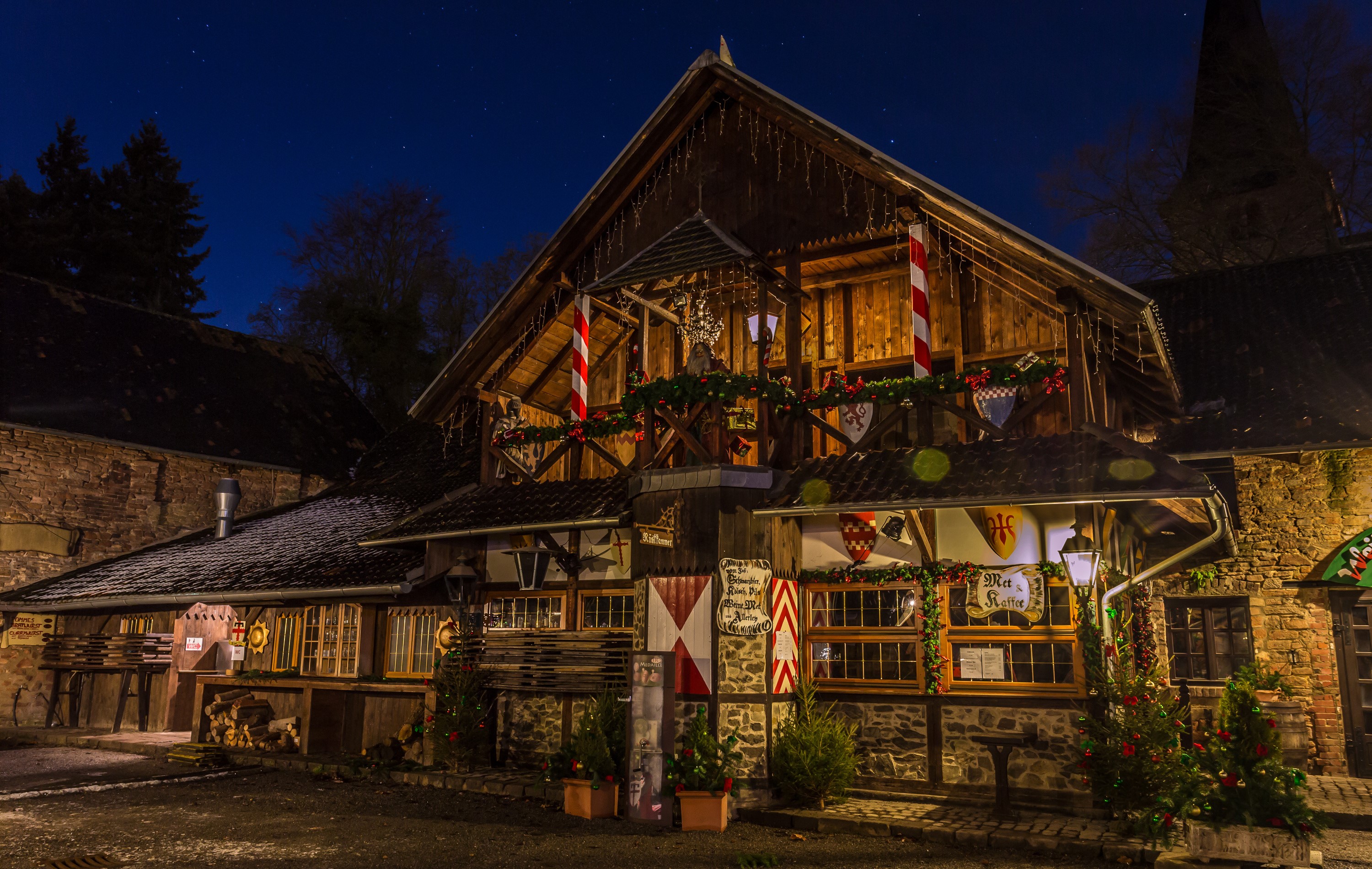 Burg Satzvey Mechernich Germany at Night with Christmas Decorations HD Wallpaper