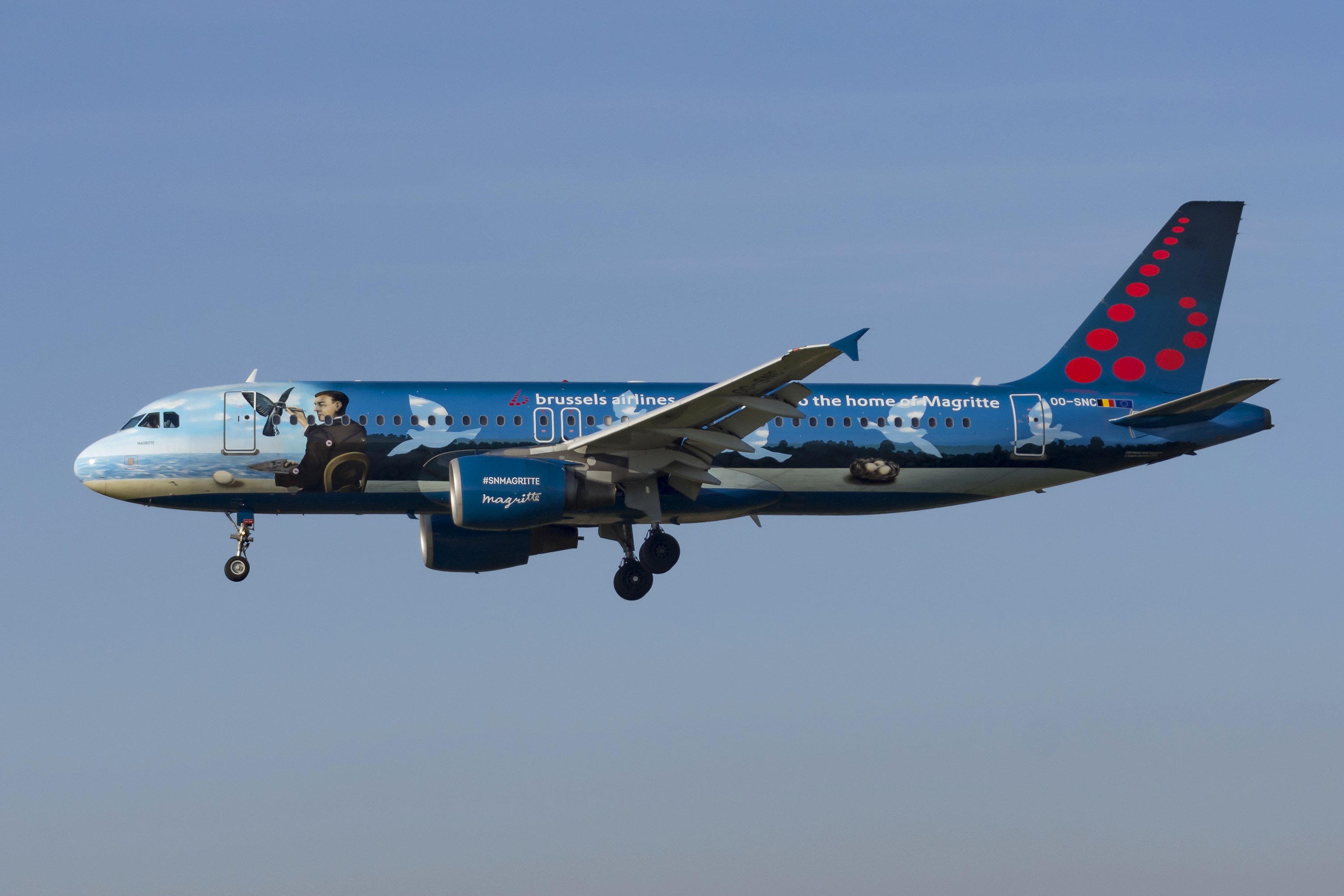 Brussels Airlines Airbus A320-200 airplane with Magritte art HD Wallpaper