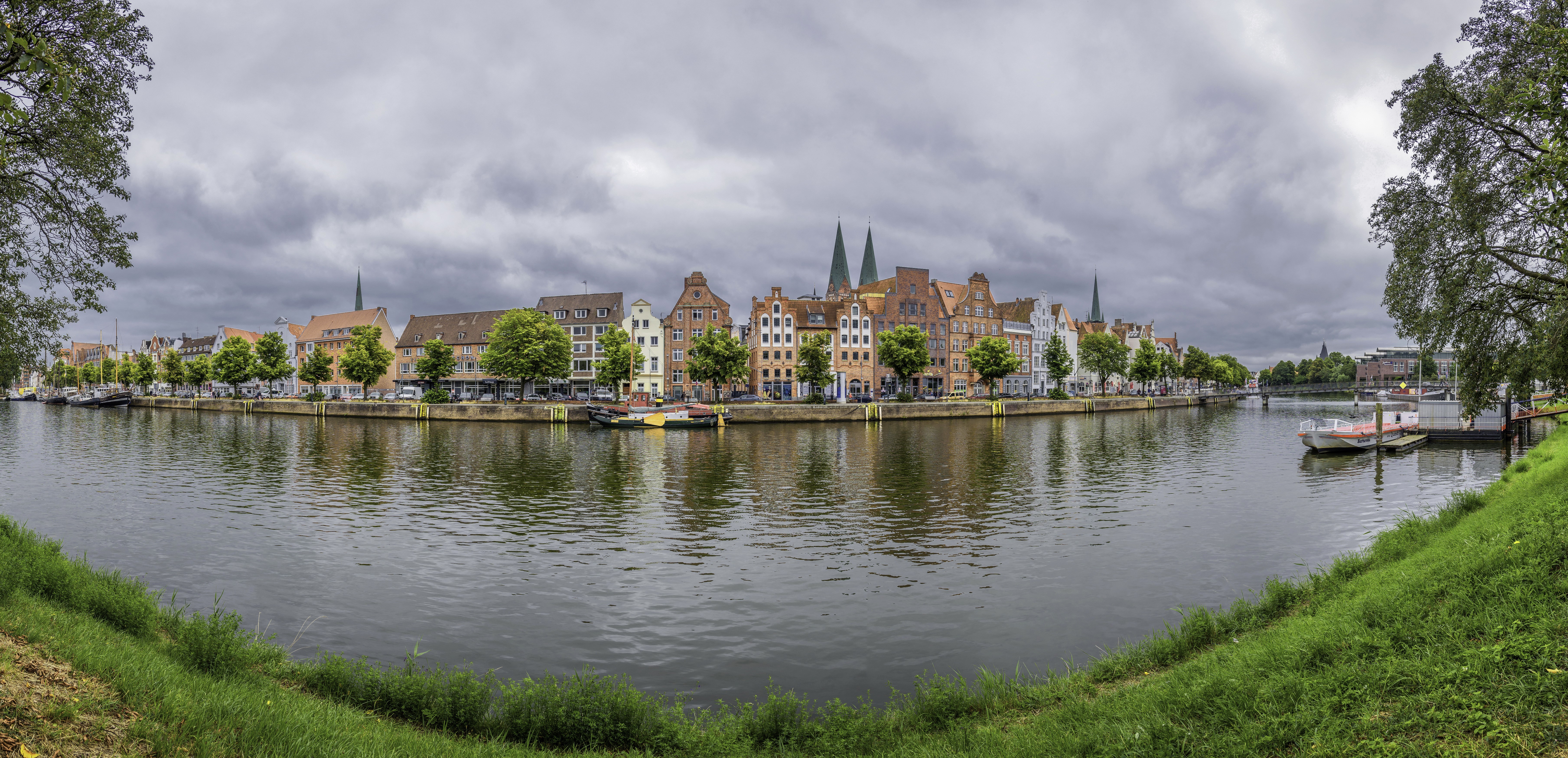 Germany Houses on River with Cloudy Sky HD Wallpaper