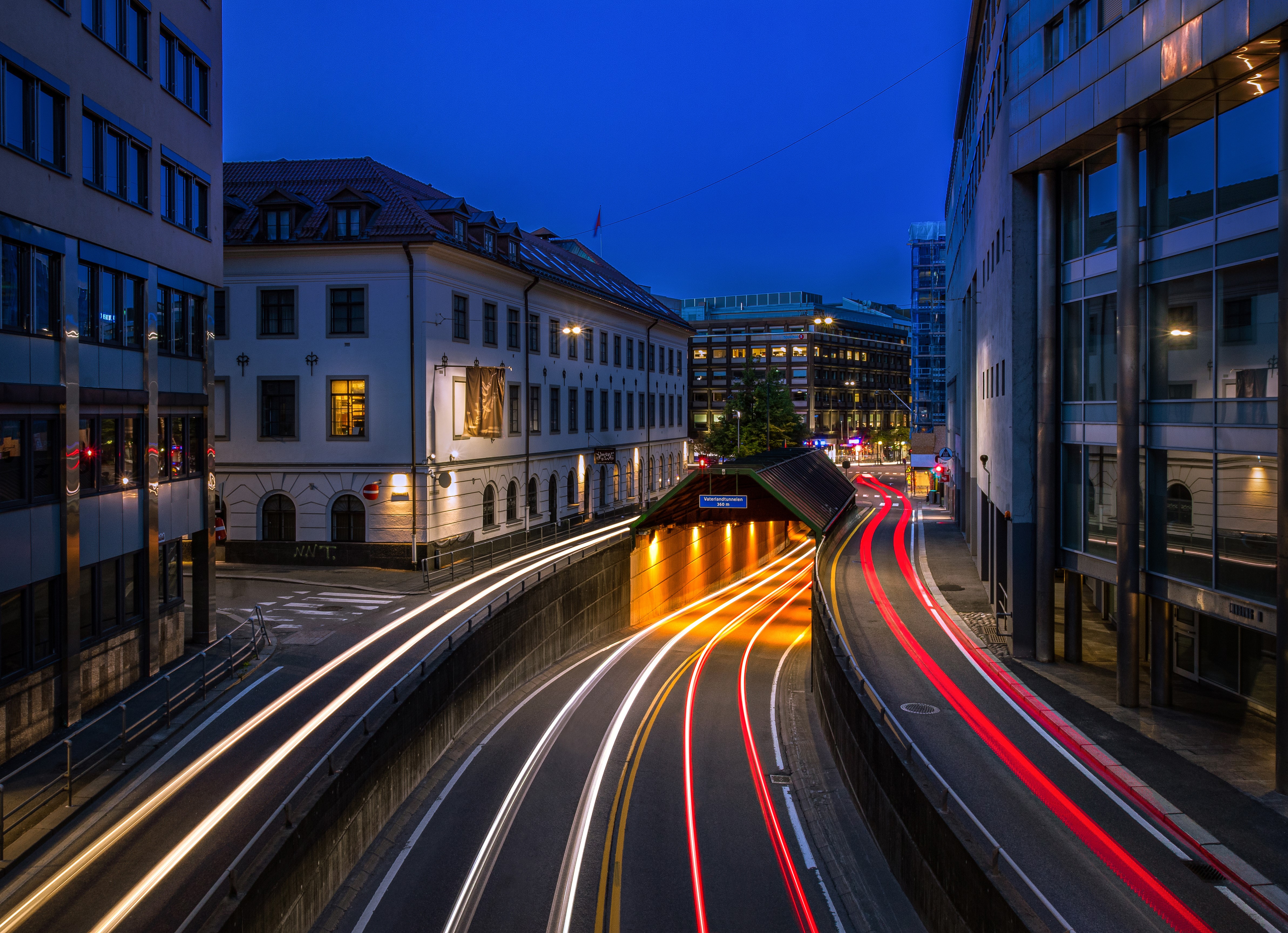 Oslo, Norway at Night with Light Trails HD Wallpaper