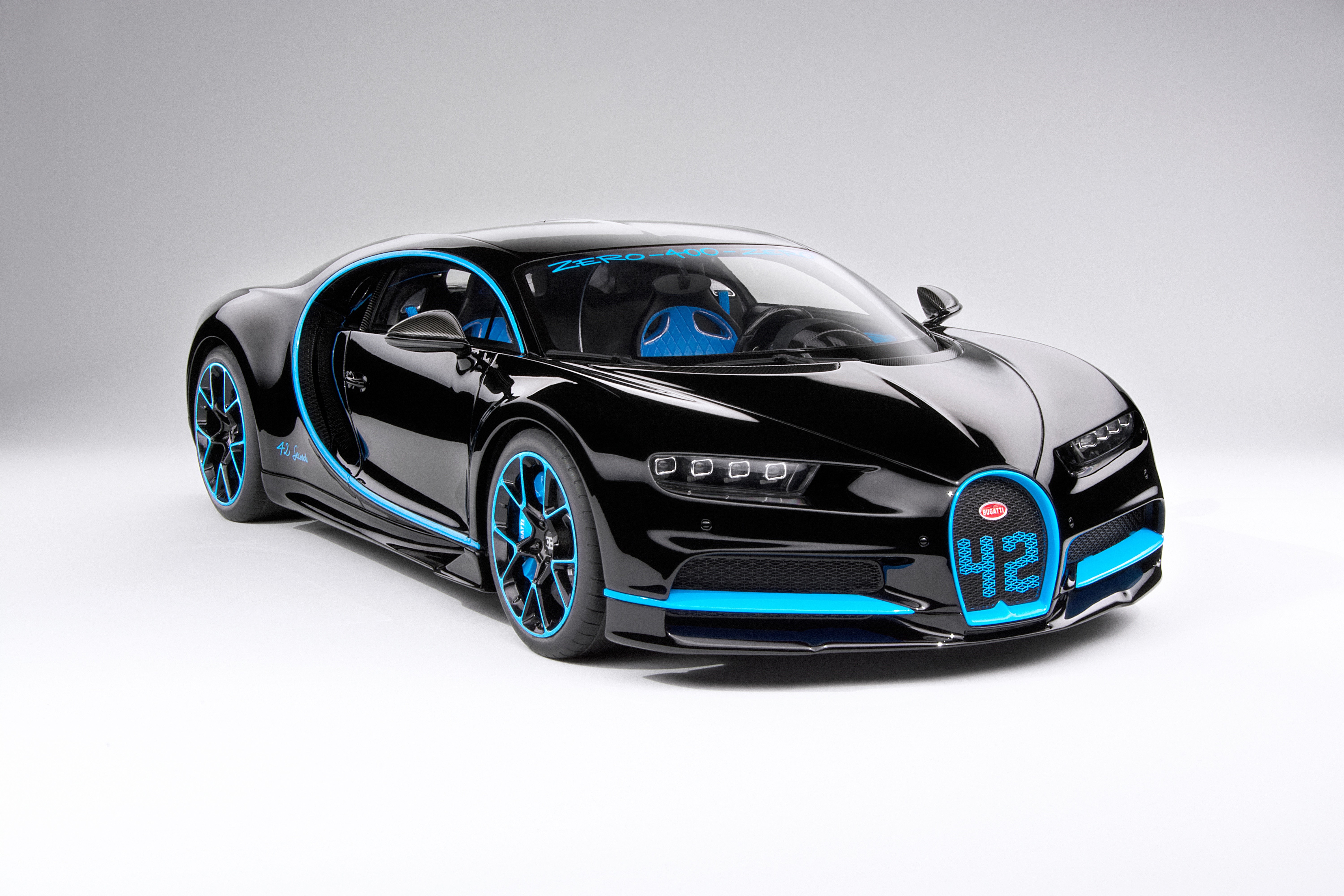 Black Bugatti Chiron with Blue Accents HD Wallpaper