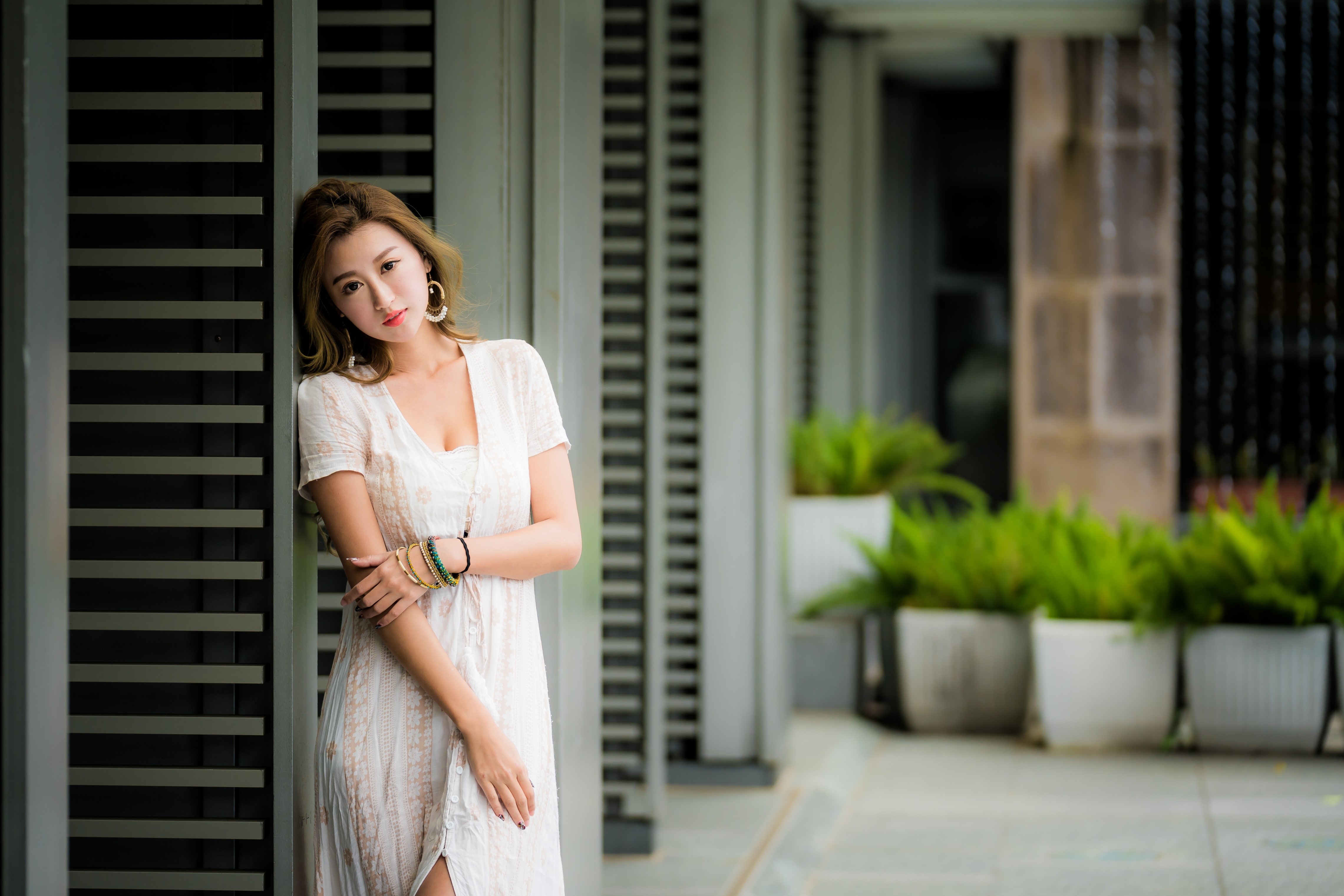 4K Asian Woman Wearing White Dress HD Wallpaper