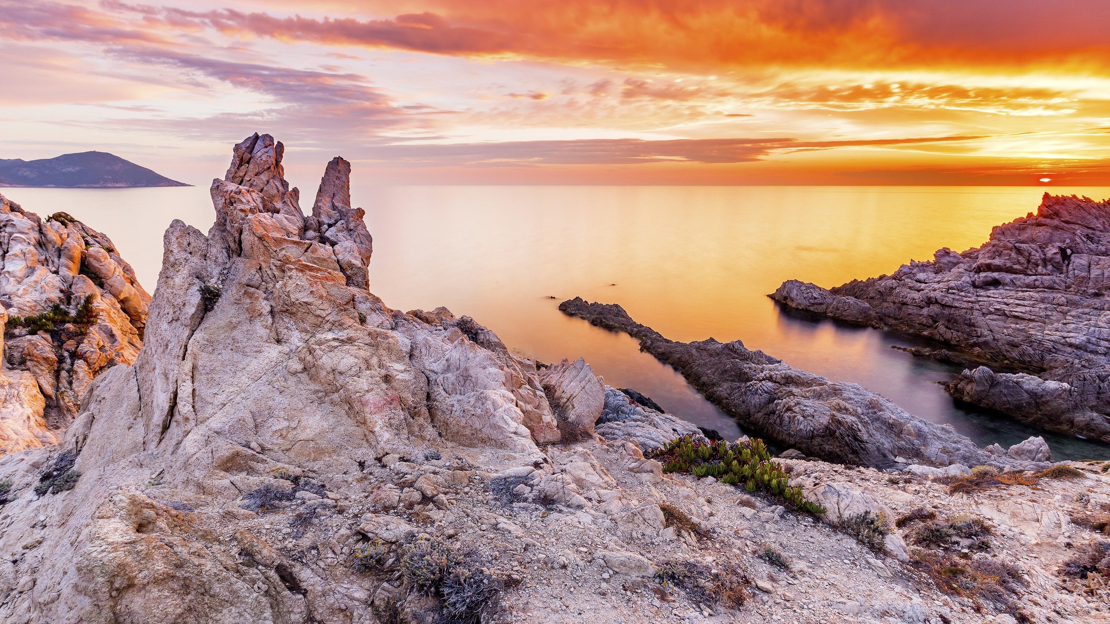 Rocky Coastline at Sunset in Calvi, Corsica HD Wallpaper
