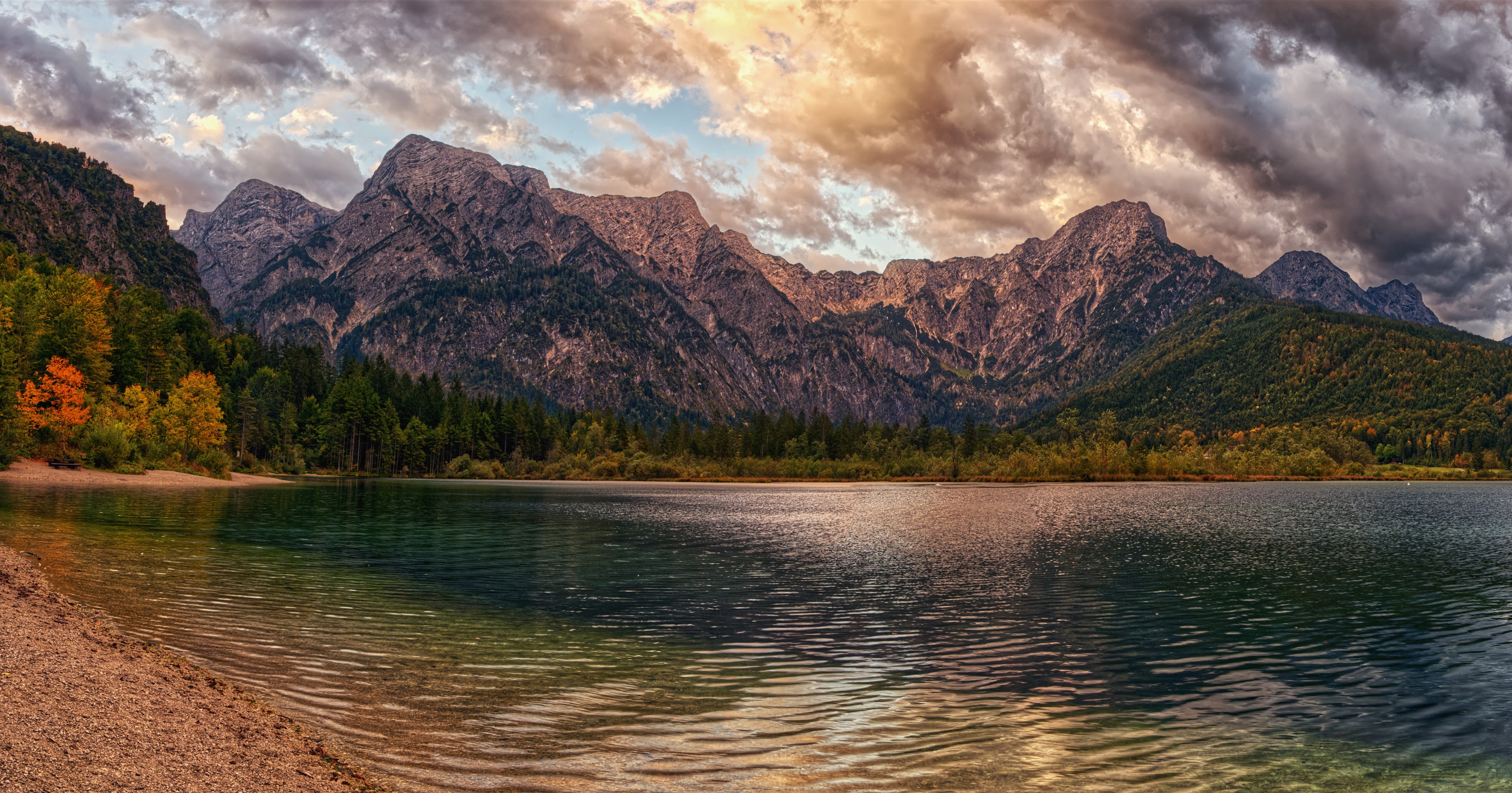 4K Lake Almsee Austria Mountains Autumn Clouds HD Wallpaper