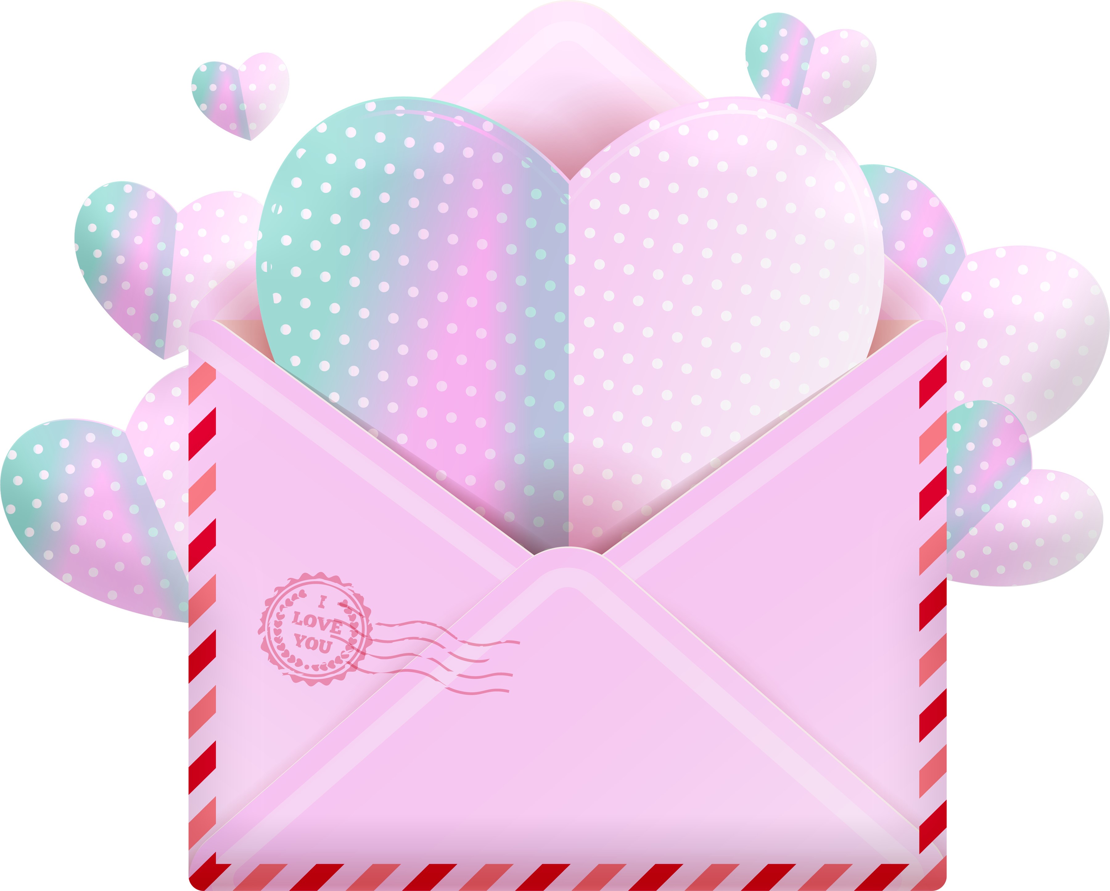 Pink envelope with hearts and "I Love You" stamp HD Wallpaper
