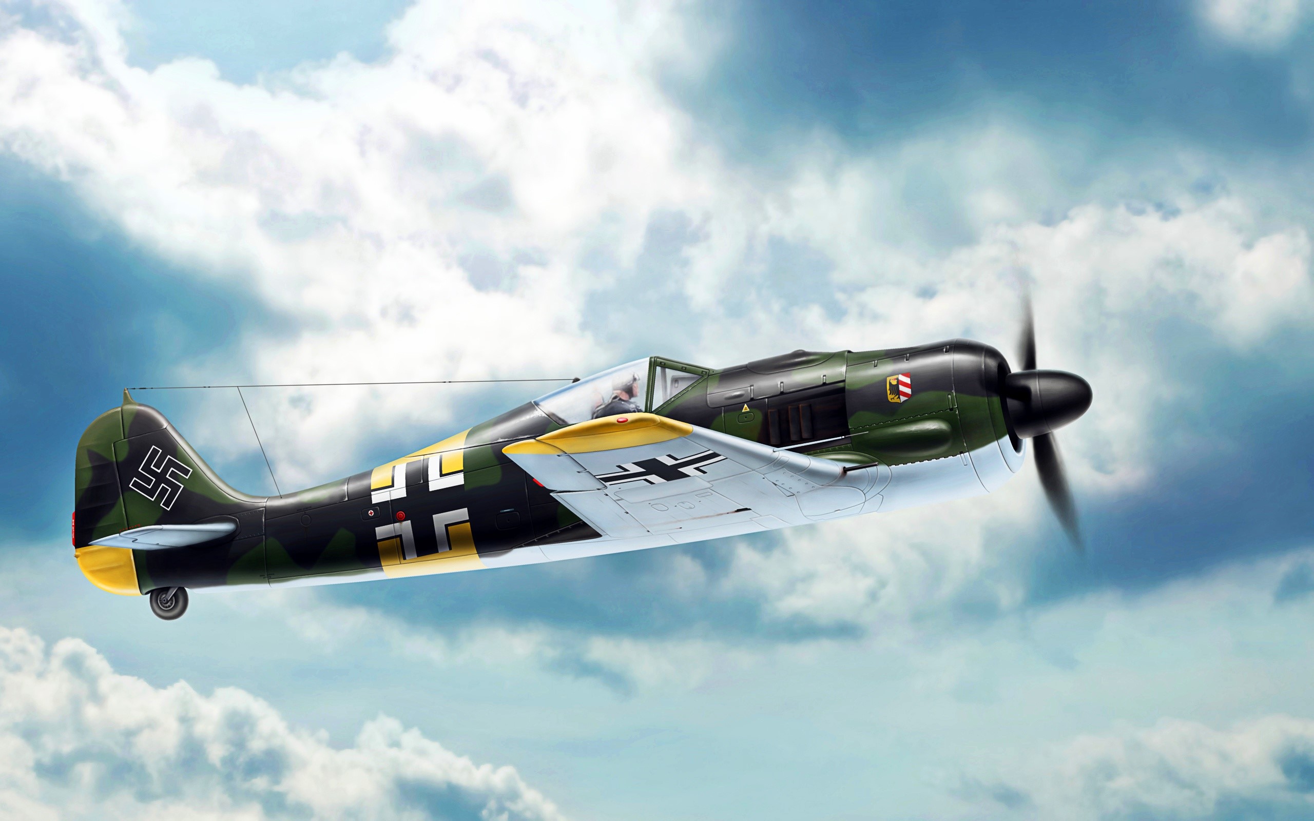 German Focke-Wulf Fw 190 fighter airplane in flight HD Wallpaper