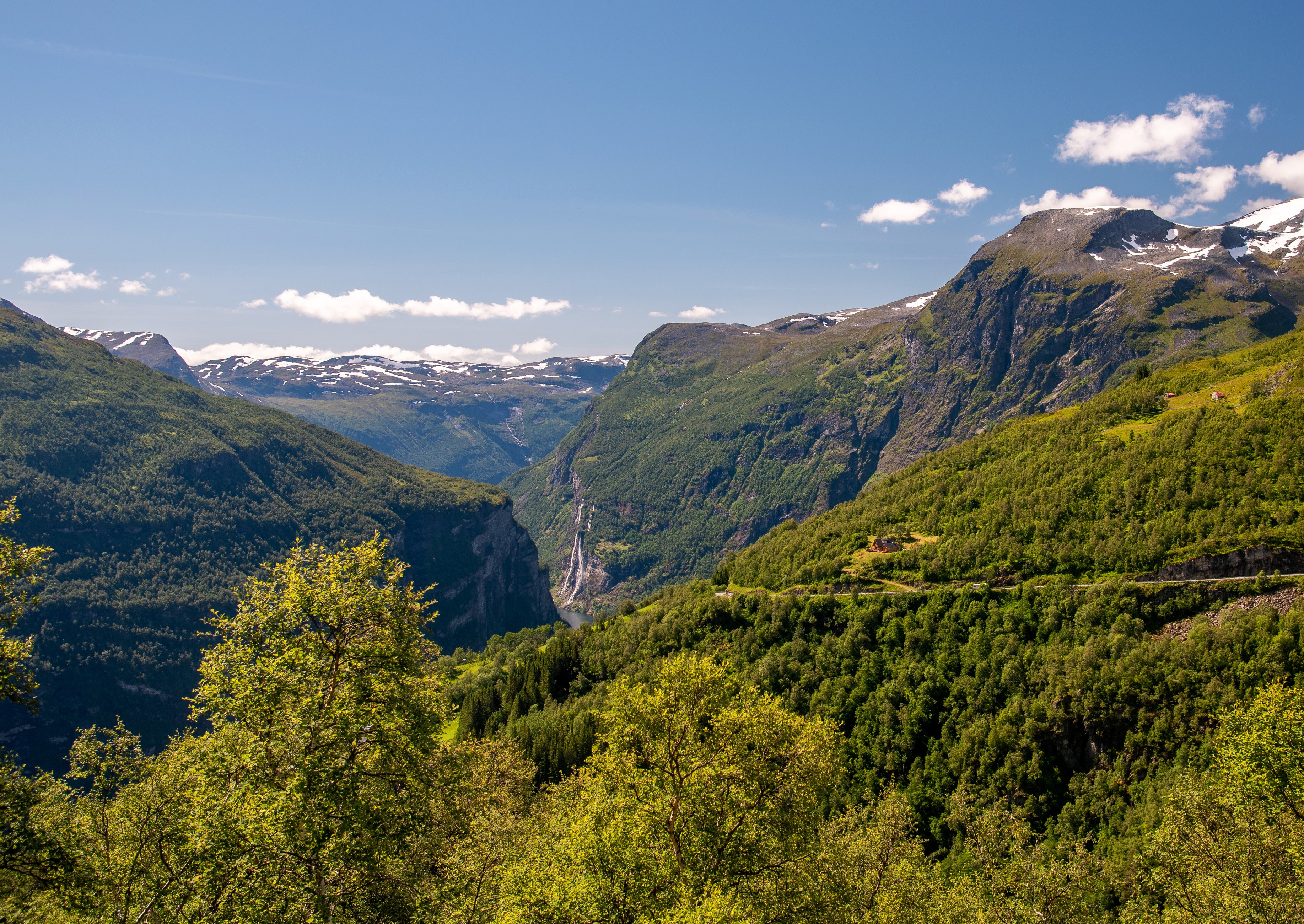 Geirangerfjord Norway Mountains Forests Canyon HD Wallpaper