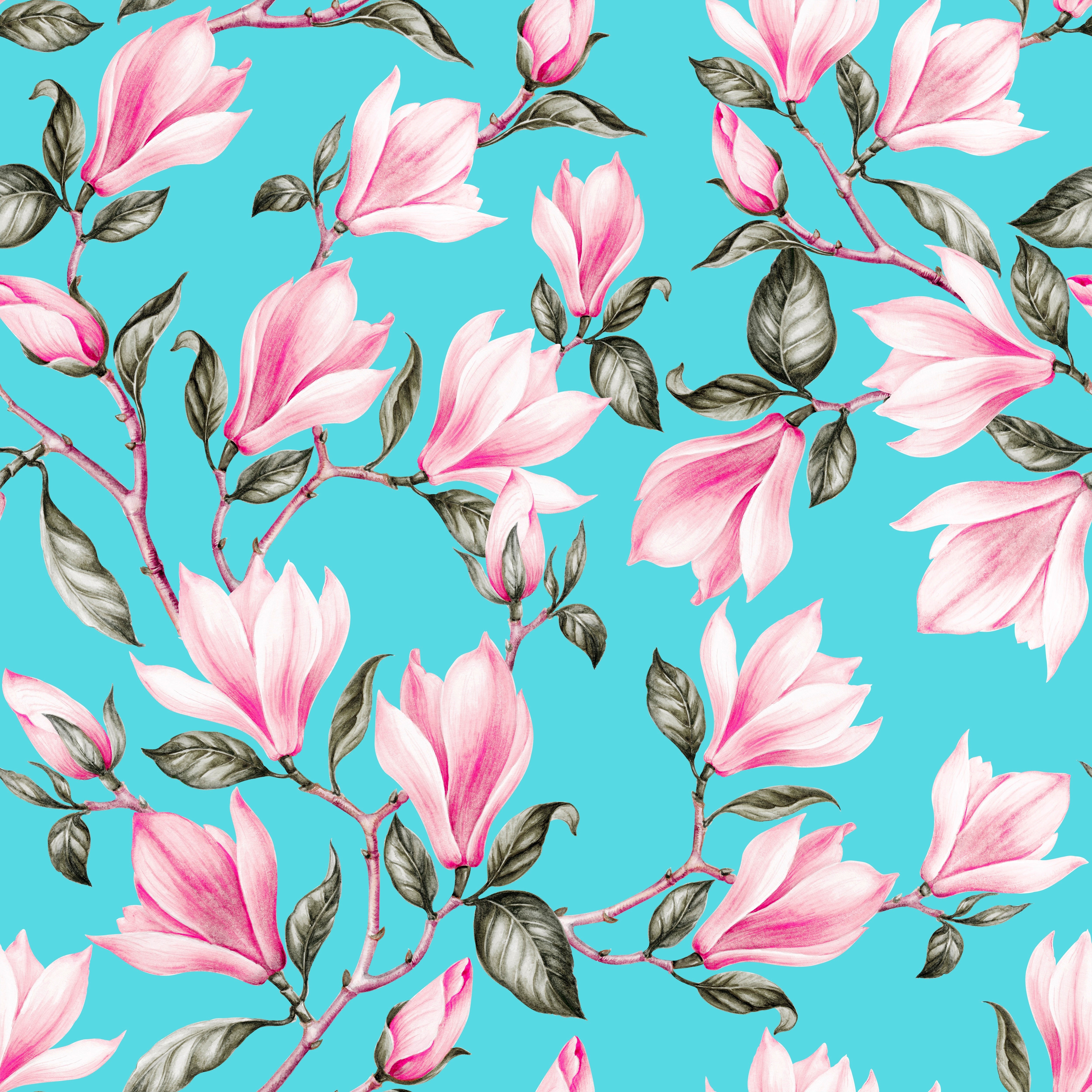 Magnolia Painting Art with Branches and Foliage HD Wallpaper