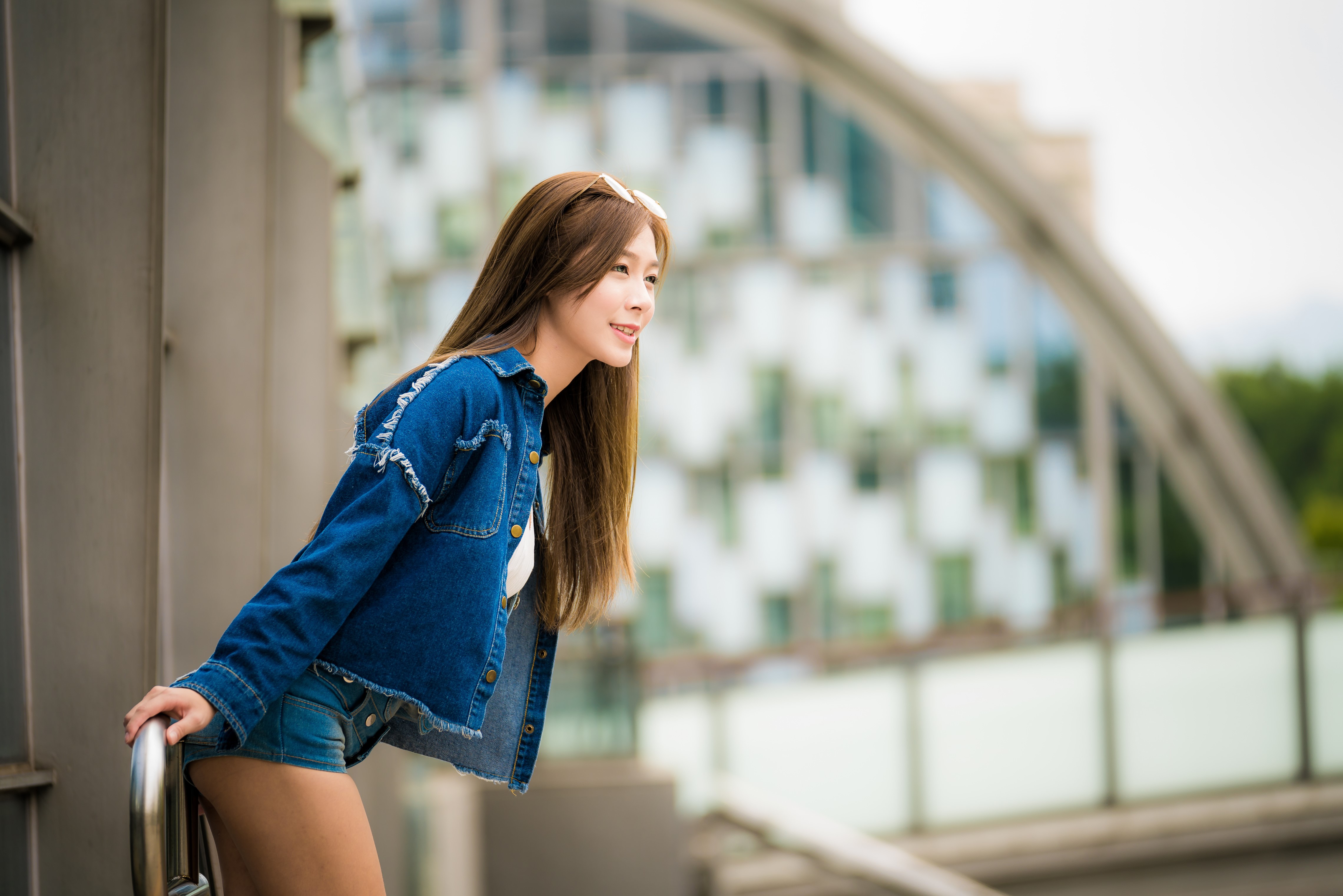 4K Image of Asian Woman in Denim Jacket HD Wallpaper