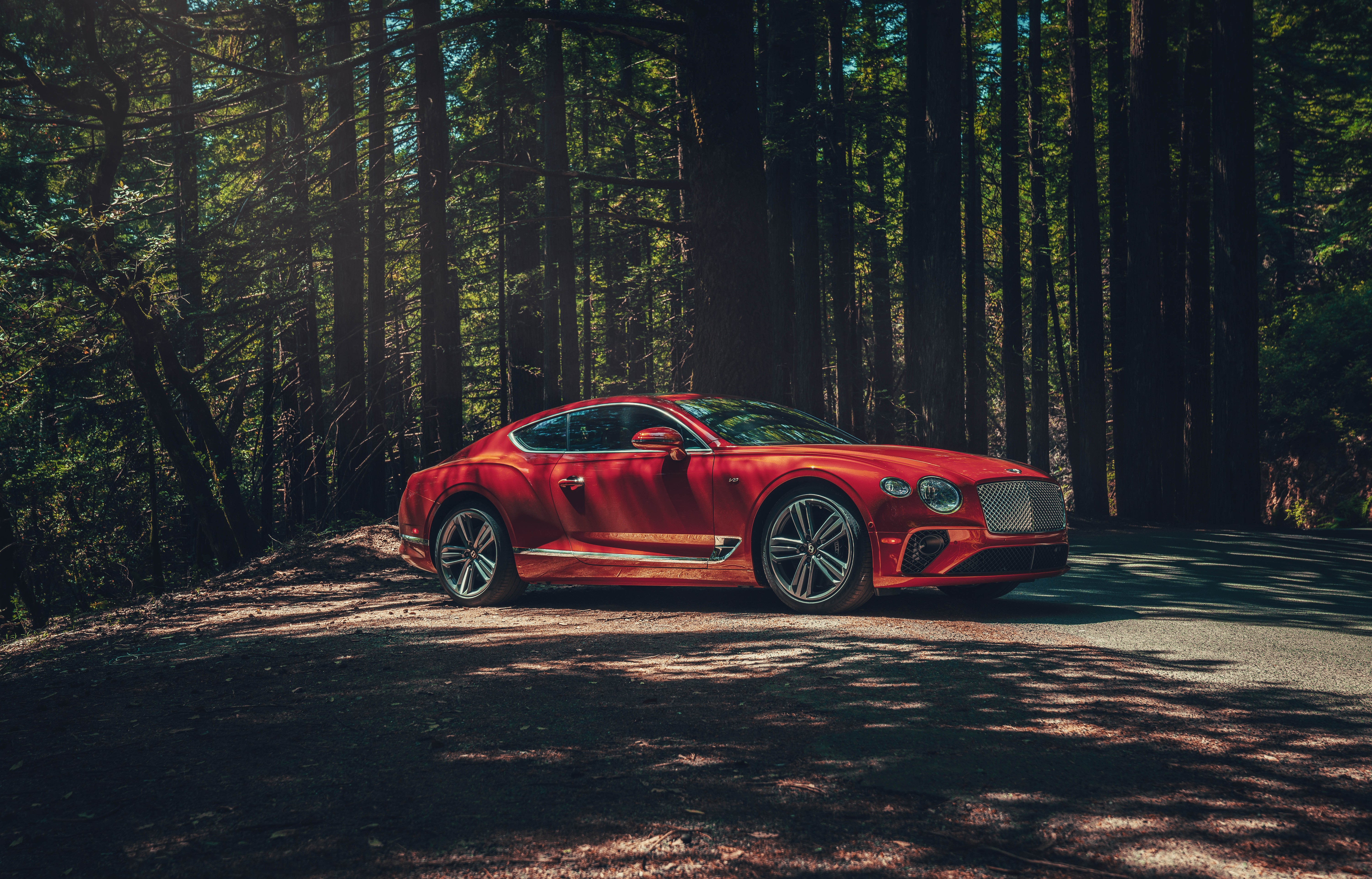 Red 2020 Bentley Continental GT V8 in Forest HD Wallpaper