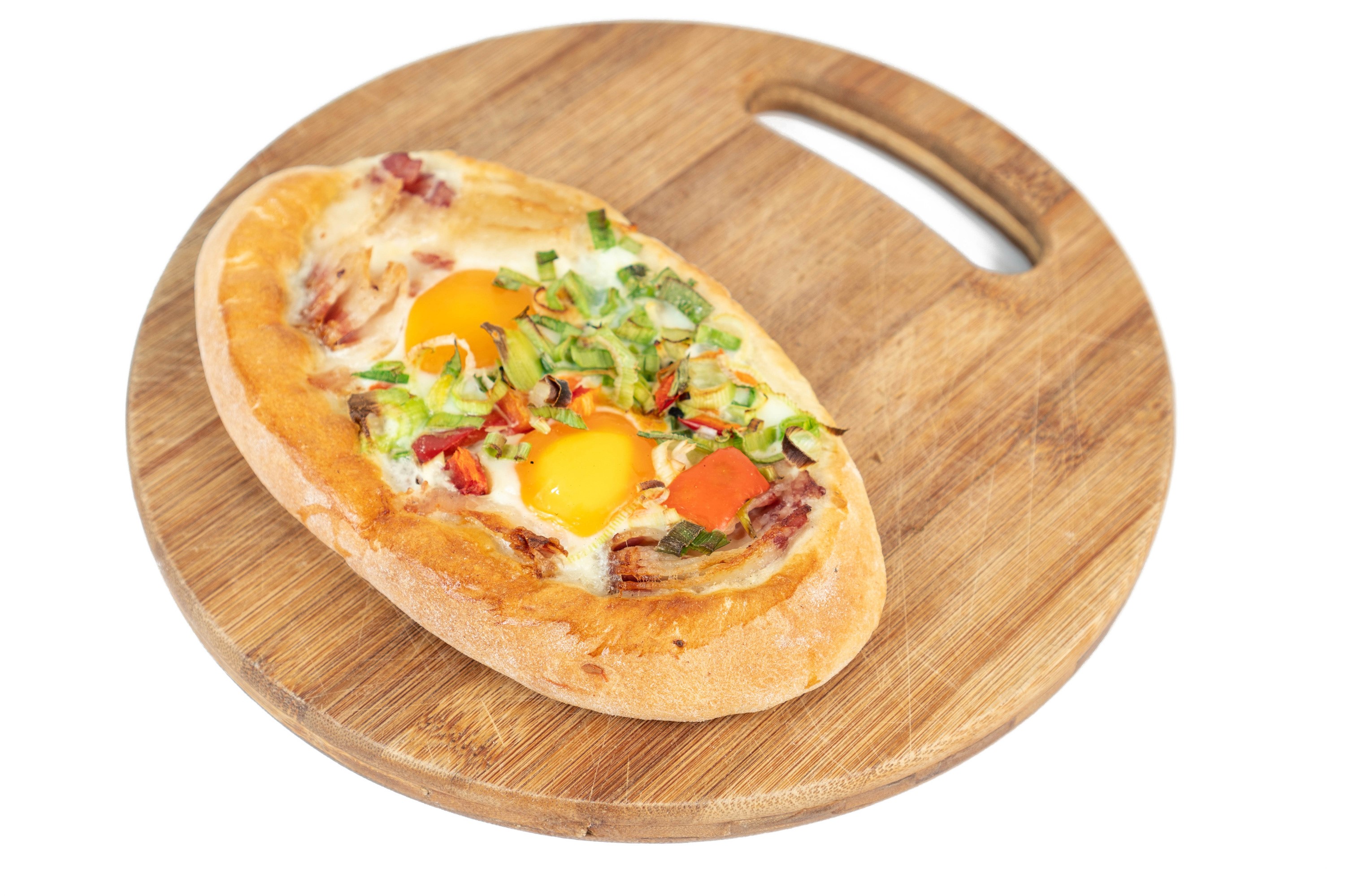 Egg and Vegetable Khachapuri on a Cutting Board HD Wallpaper