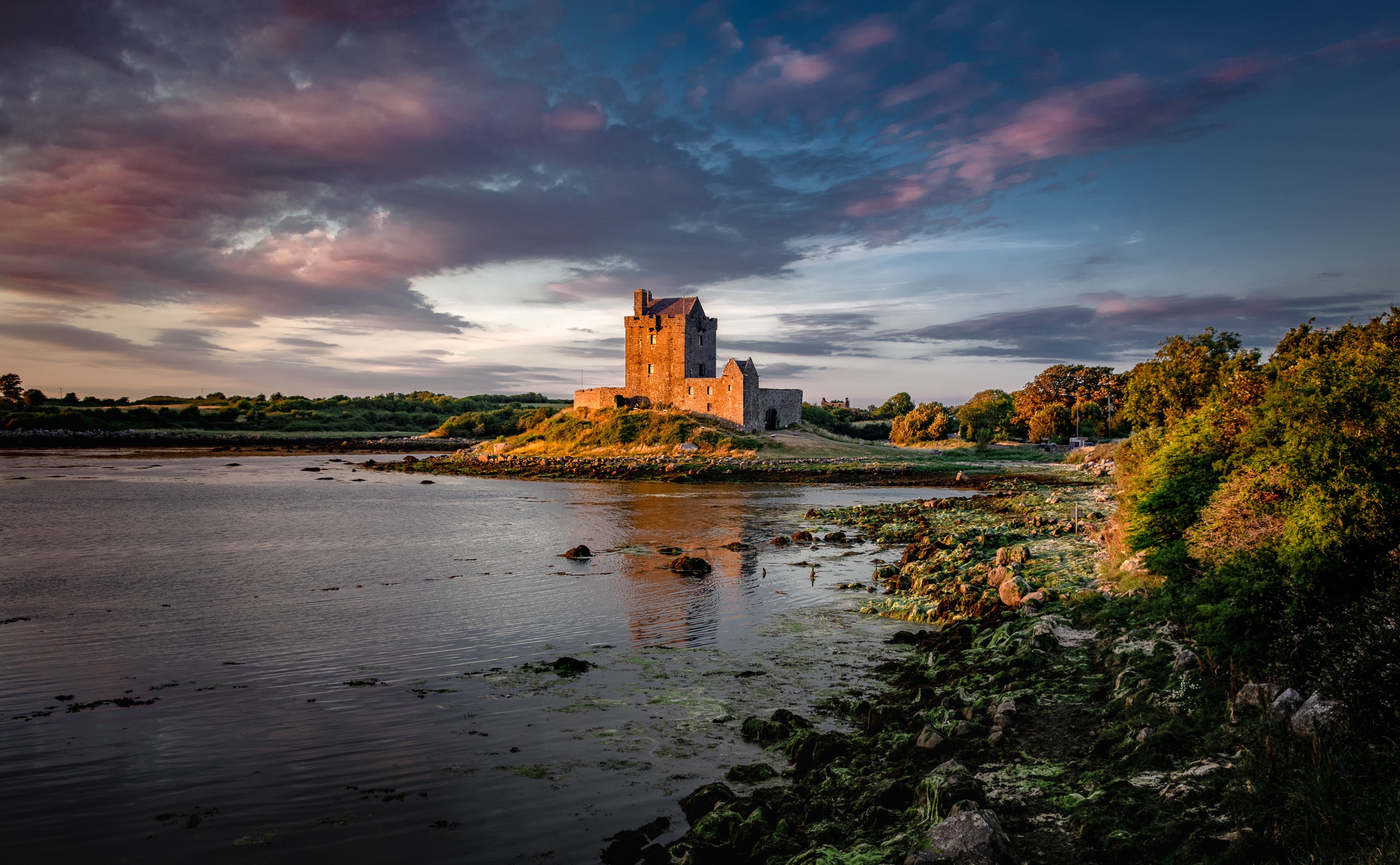 Dunguaire Castle on Galway Bay, Ireland at Sunset HD Wallpaper