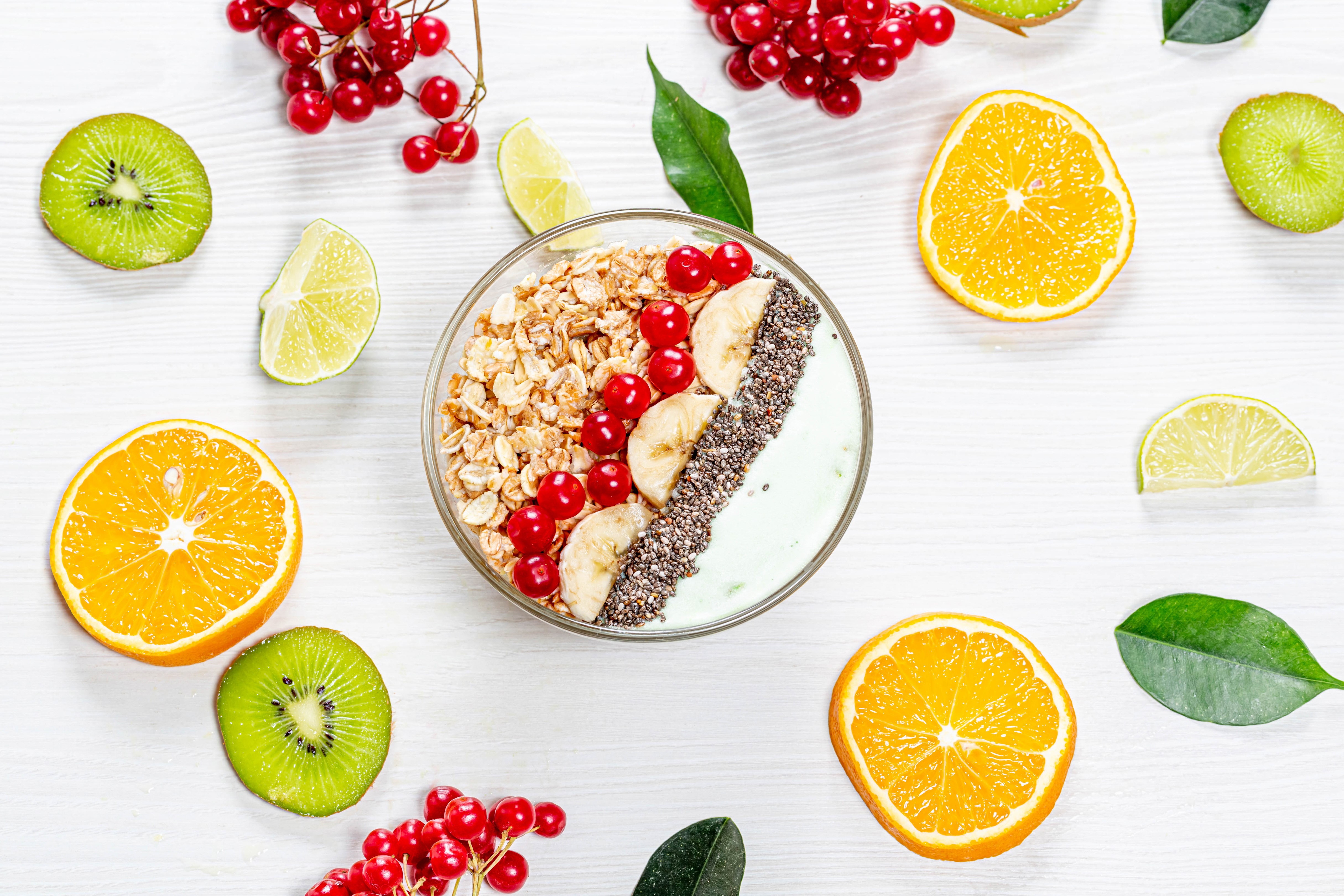 Healthy Breakfast Bowl with Fruits and Granola HD Wallpaper