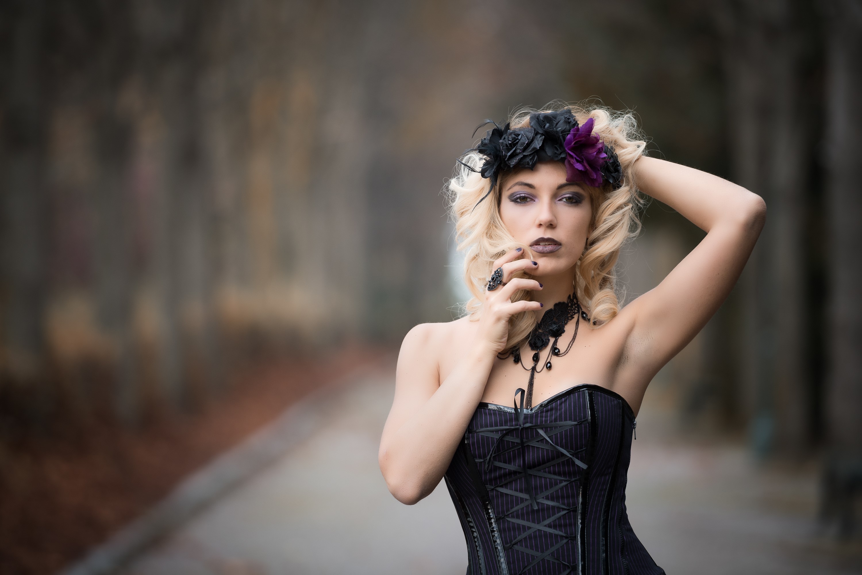 Woman with Gothic Wreath and Corset HD Wallpaper