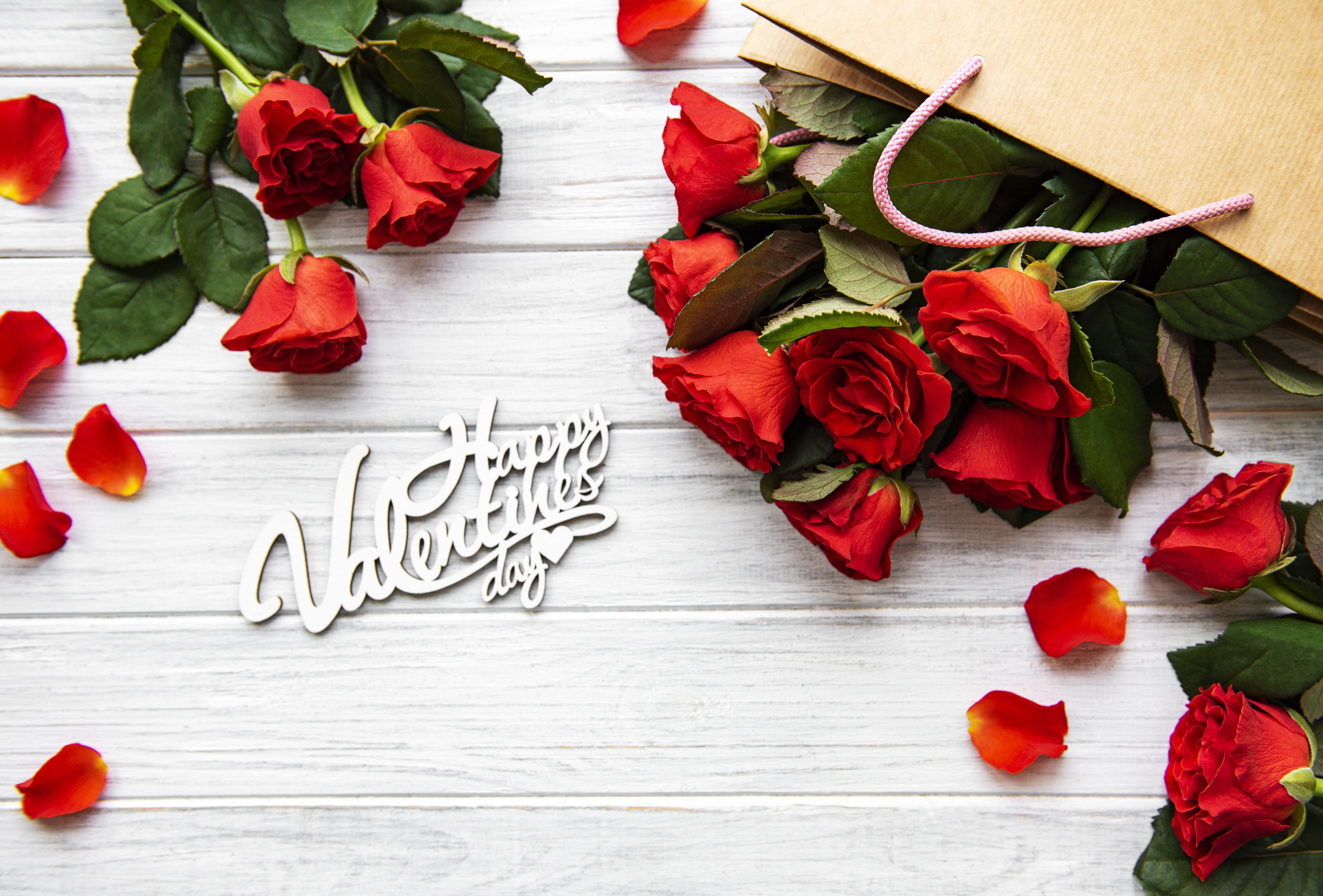 Red Roses and Happy Valentine's Day Message HD Wallpaper