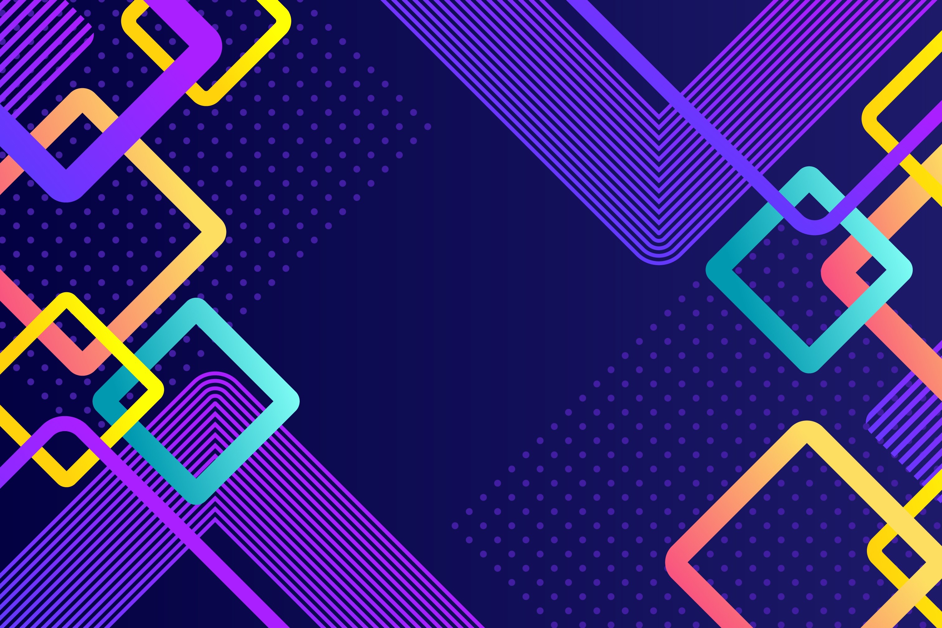 Abstract geometric shapes with gradient colors on dark blue background HD Wallpaper