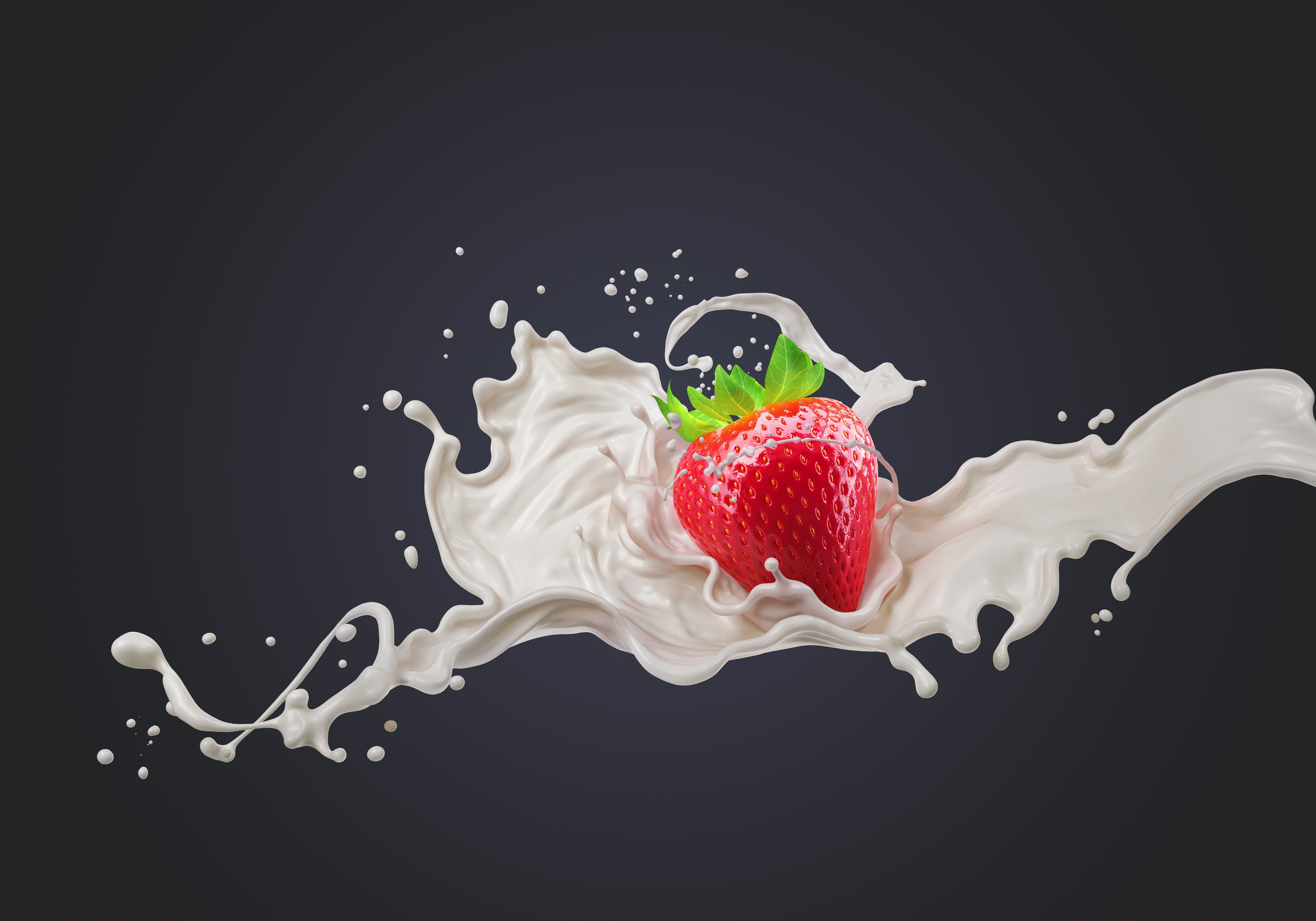 Strawberry splashing in milk HD Wallpaper