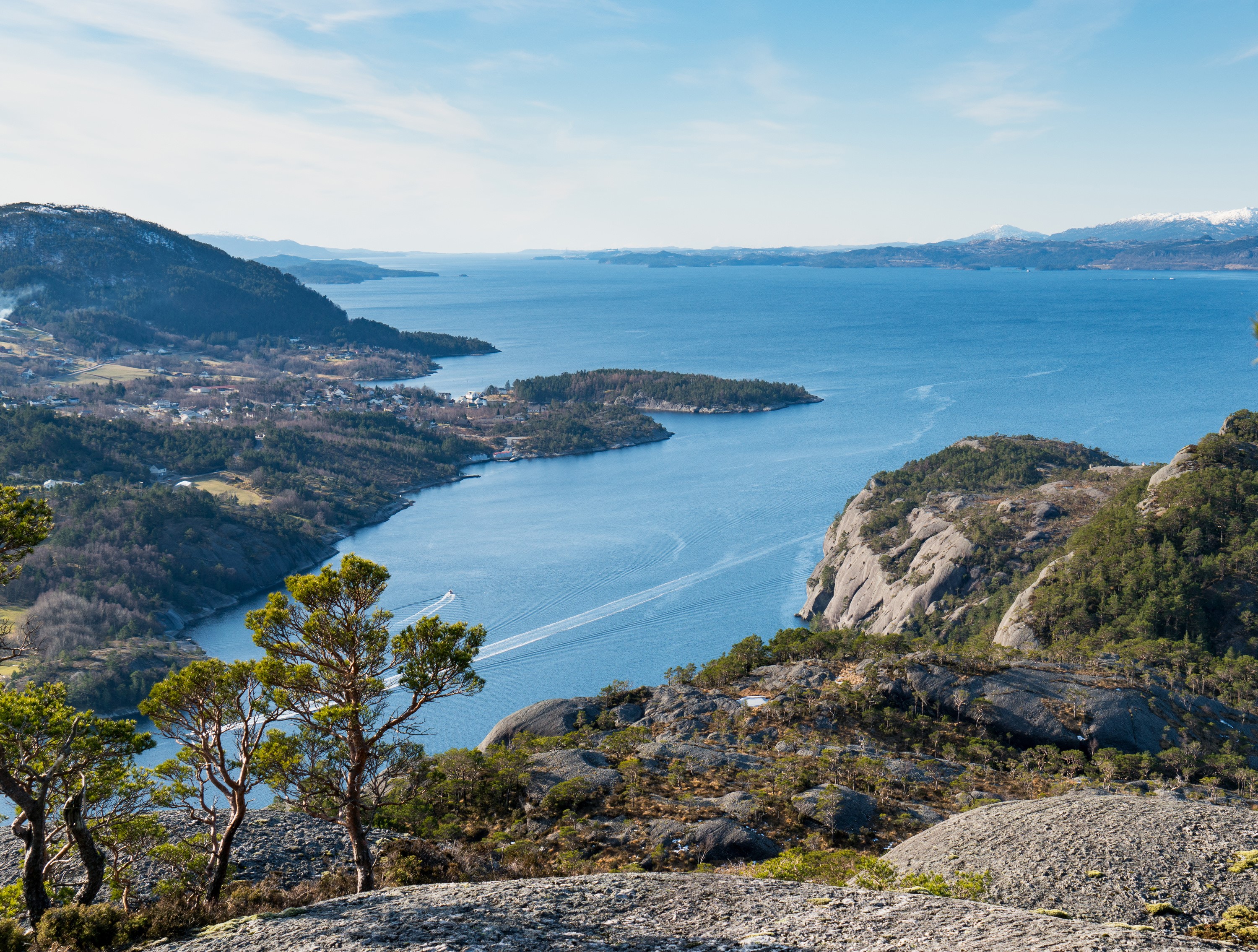 View of a Fjord in Norway from a Rocky Hillside HD Wallpaper