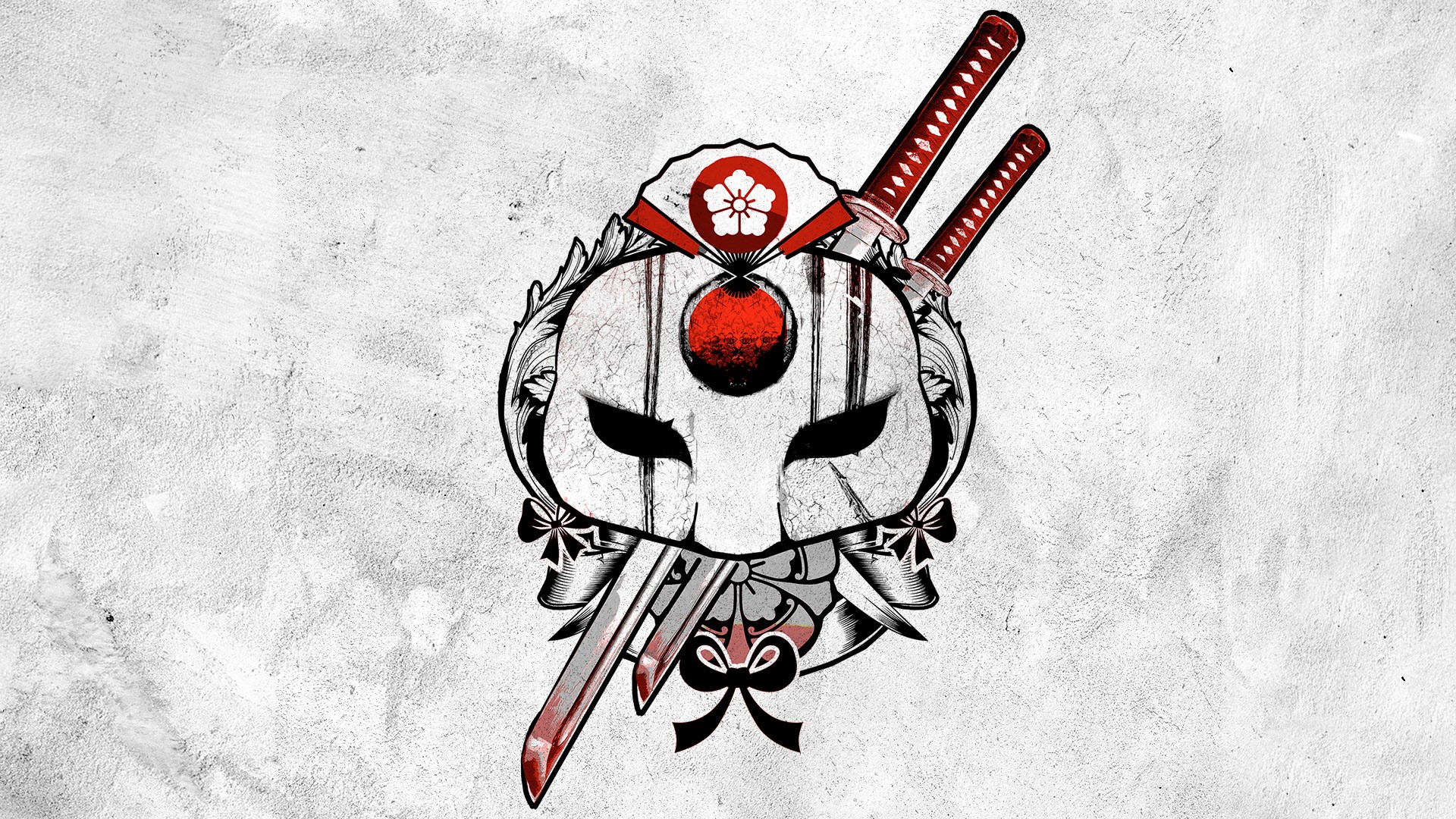 Japanese Mask with Katanas and Fan HD Wallpaper